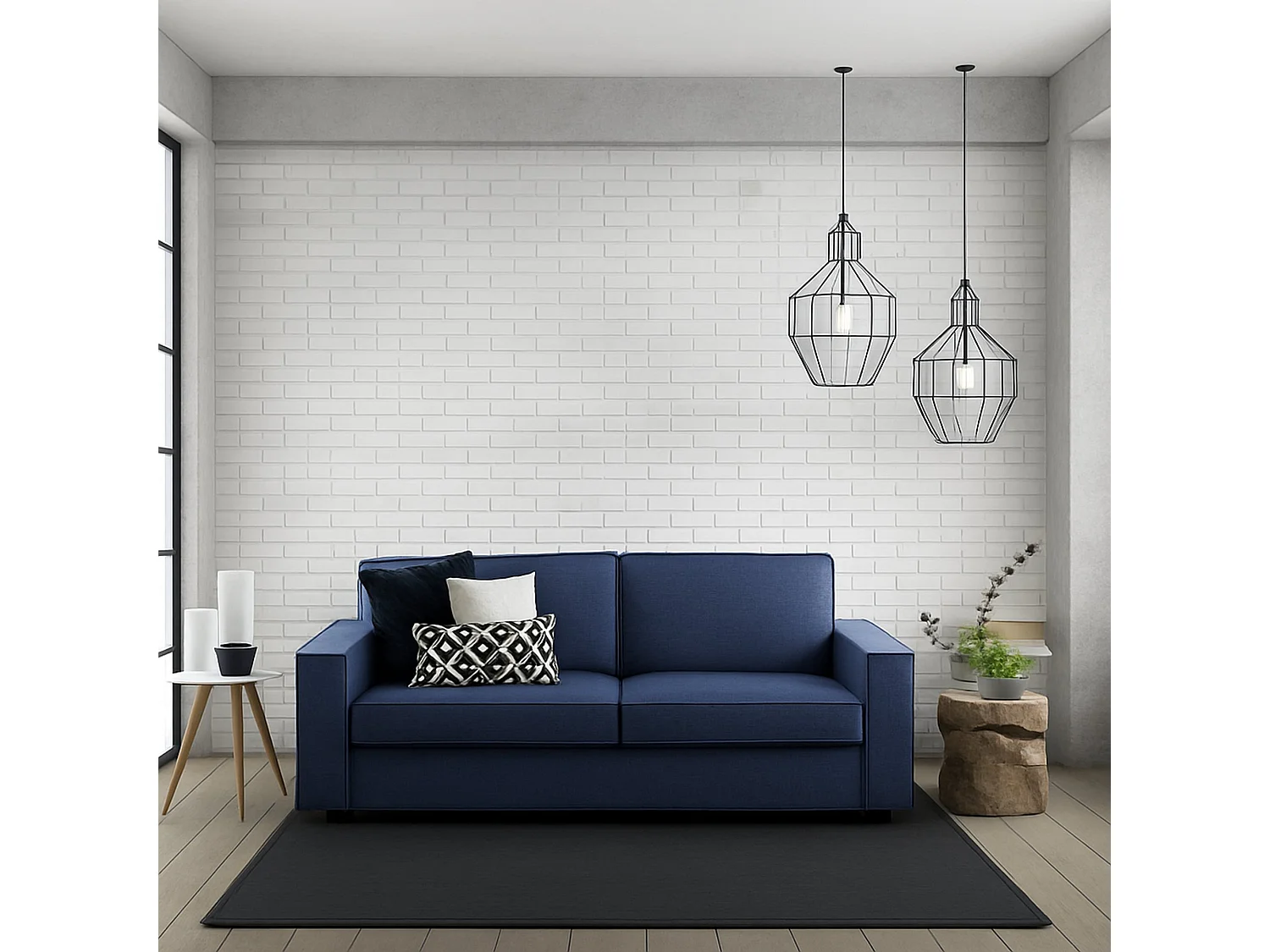 Divano Fisso 3 Posti Abernathy, Sfoderabile Made in Italy, 95x200 cm blu
