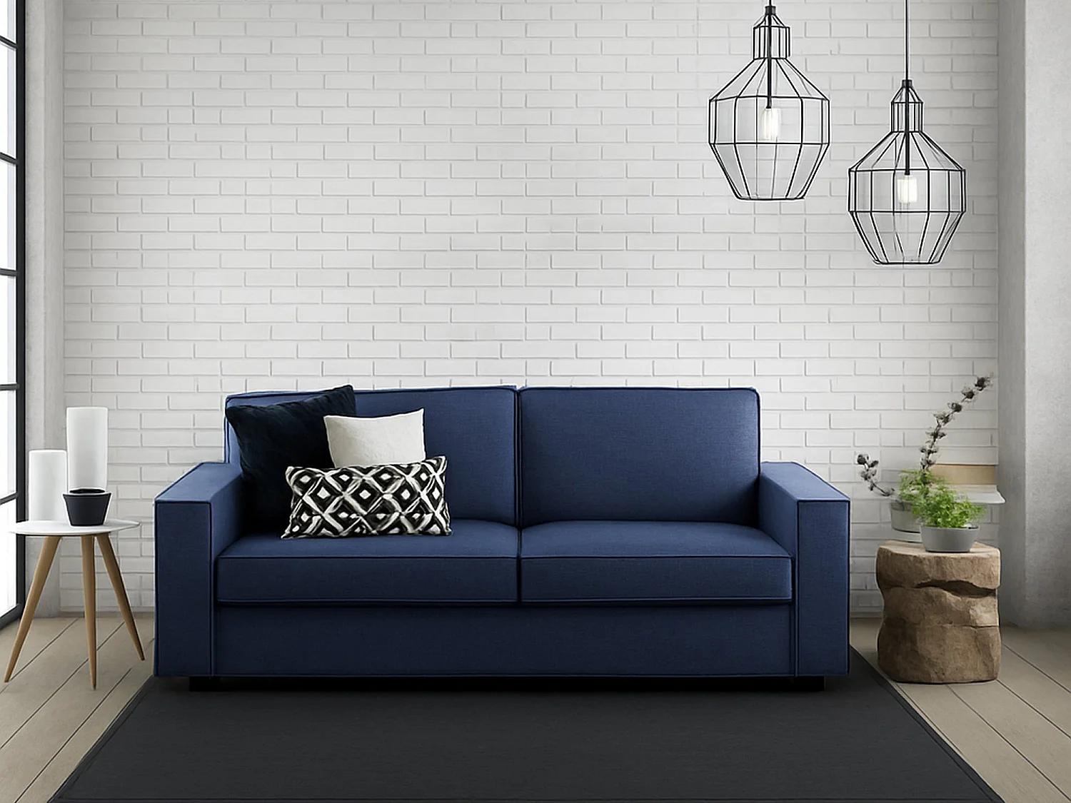 Divano Fisso 3 Posti Abernathy, Sfoderabile Made in Italy, 95x200 cm blu