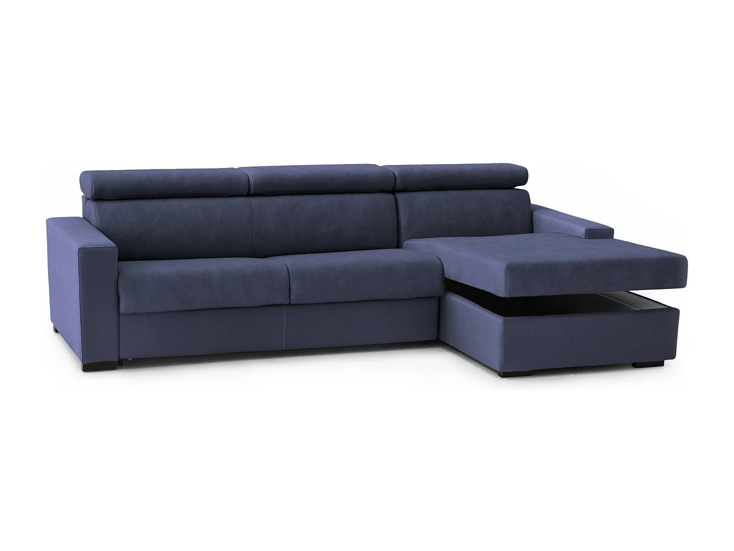 Divano fisso con penisola in tessuto blu 260x95h85 cm