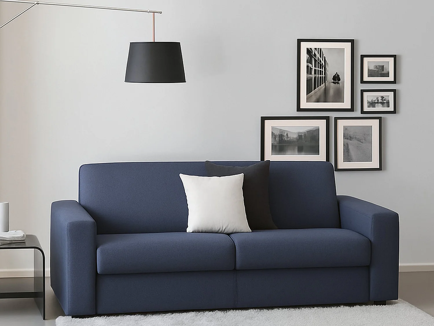 Divano Fisso 2 Posti Cianite, Sfoderabile Made in Italy, 95x180x90h cm blu