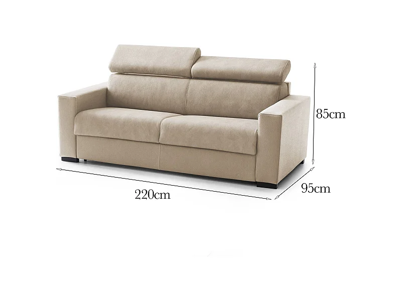 Canapé fixe Dfrar, canapé 3 places, 100% Made in Italy, Canapé de salon, en tissu rembourré, avec appuie-tête réglables et accoudoirs standards, 220x95h85 cm, Beige