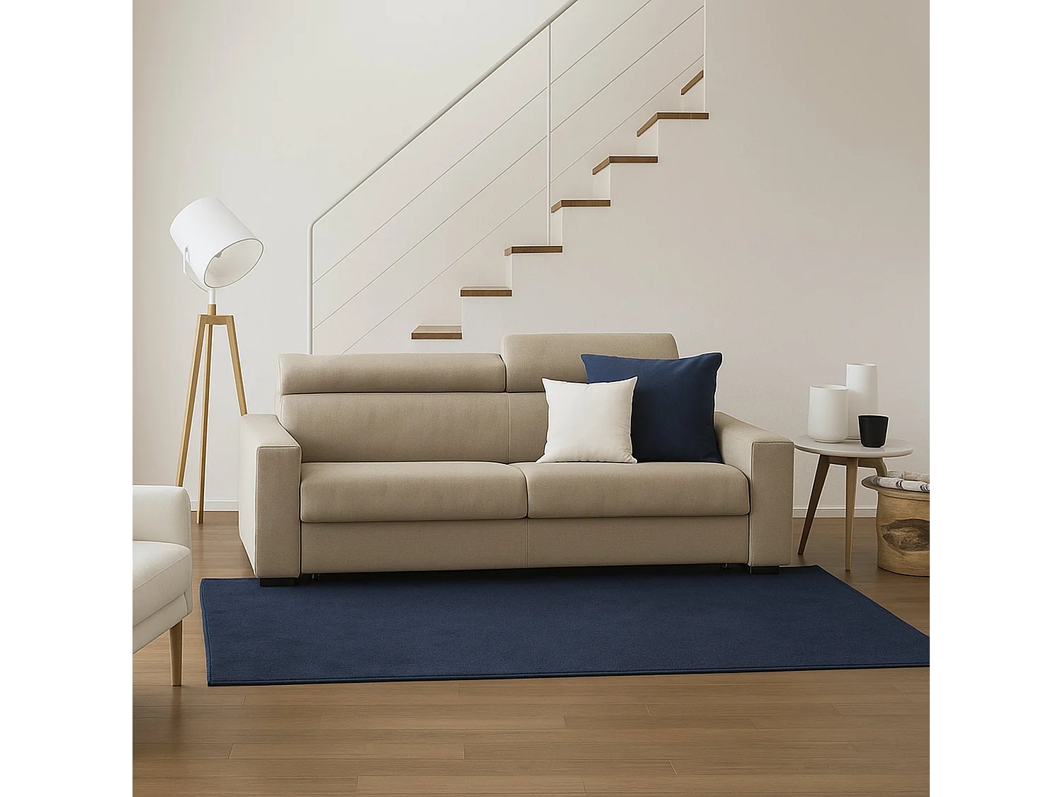 Canapé fixe Dfrar, canapé 3 places, 100% Made in Italy, Canapé de salon, en tissu rembourré, avec appuie-tête réglables et accoudoirs standards, 220x95h85 cm, Beige