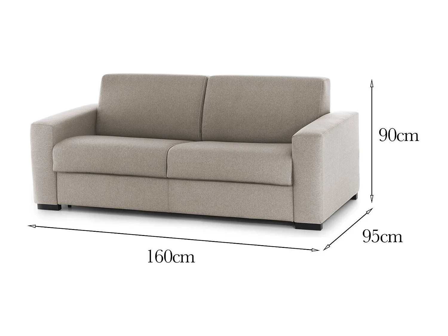 Canapé fixe Dmazzon, canapé 2 places, 100% Made in Italy, Canapé de salon, en tissu rembourré, avec accoudoirs fins, Cm 160x95h90, Taupe