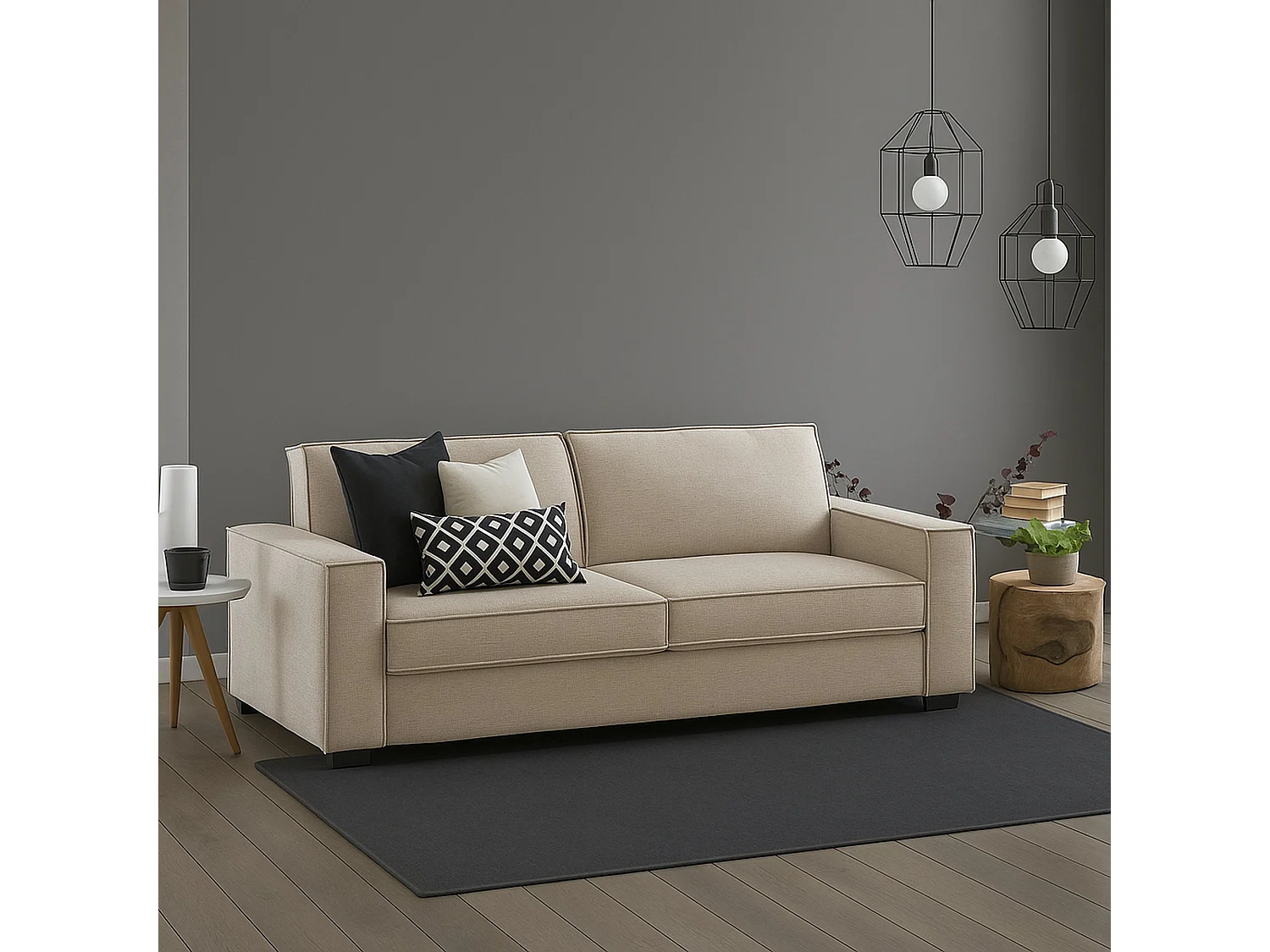 Divano Fisso 2 Posti Ayramah, Sfoderabile Made in Italy, 95x180x90h cm Beige