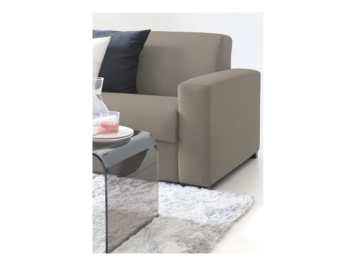 Divano fisso con penisola in tessuto tortora 280x95h90 cm