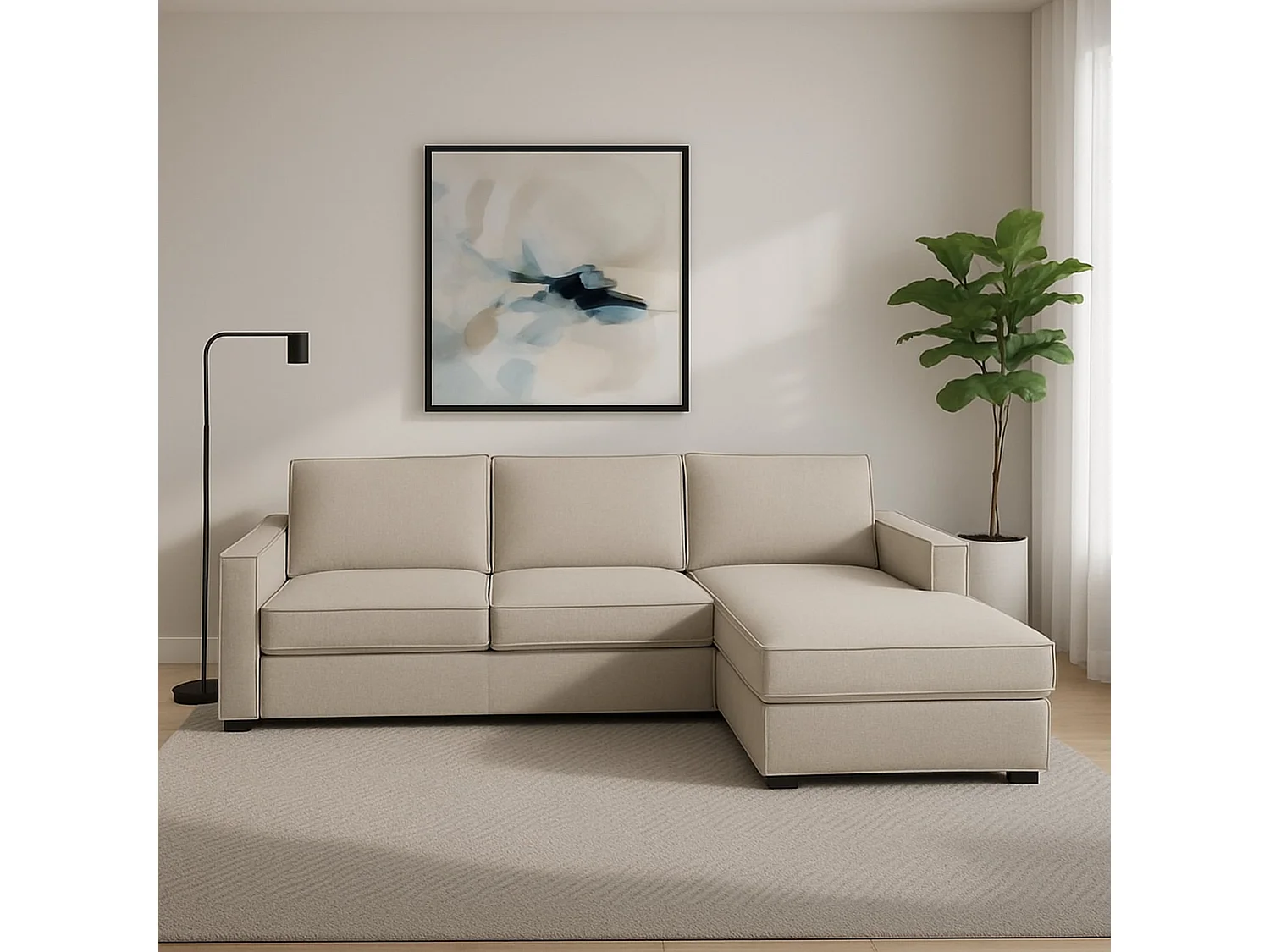 Dgodea vaste bank, Hoekbank, 100% Made in Italy, Woonkamerbank met, Rechts containerschiereiland, met slanke armleuningen, Cm 260x95h90, Taupe
