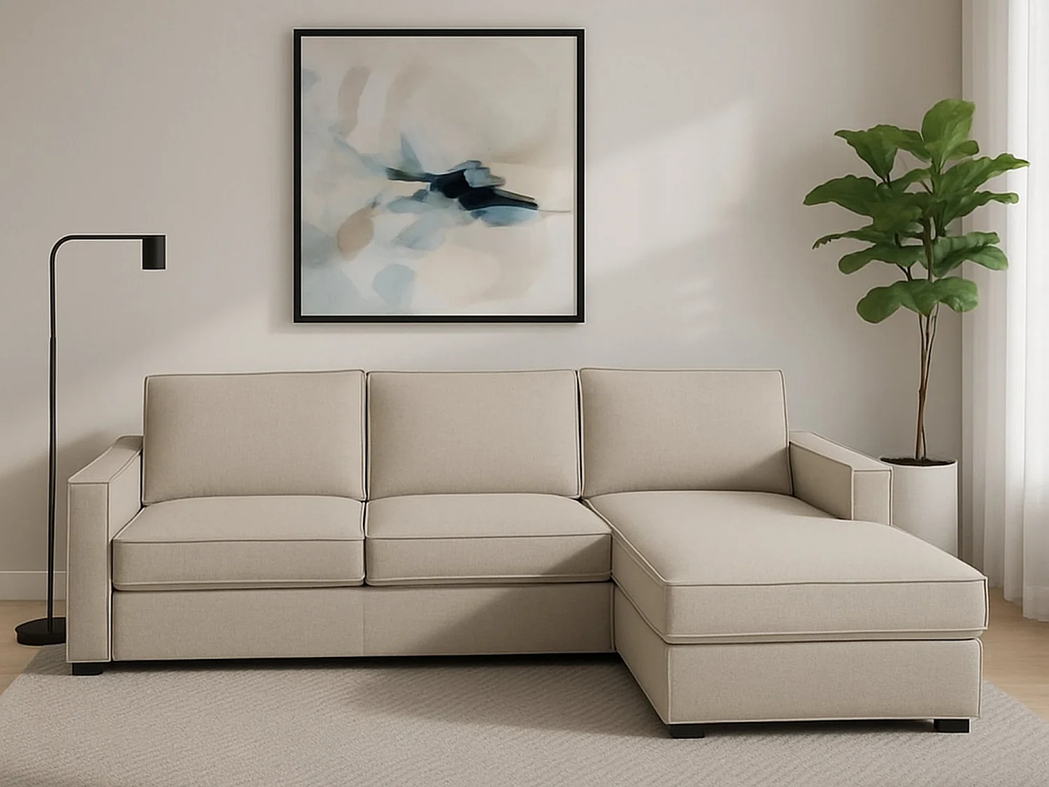 Dgodea vaste bank, Hoekbank, 100% Made in Italy, Woonkamerbank met, Rechts containerschiereiland, met slanke armleuningen, Cm 260x95h90, Taupe