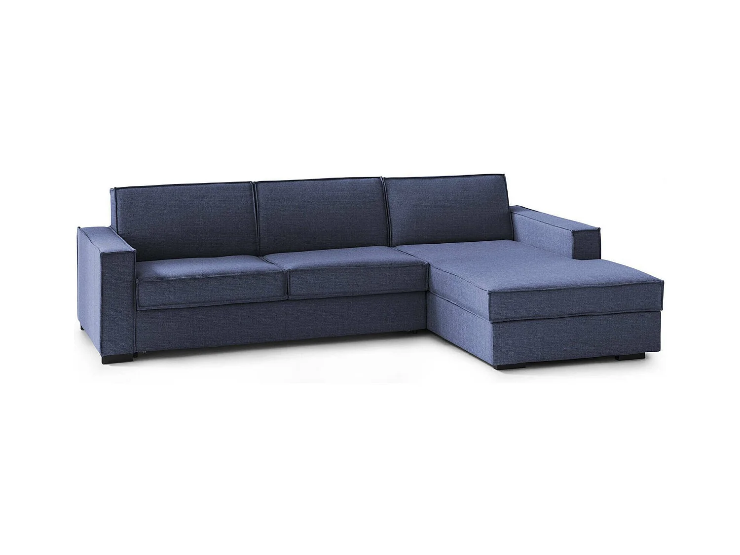 Canapé fixe Dgodea, Canapé d'angle, 100% Made in Italy, Canapé de salon avec péninsule conteneur droite, avec accoudoirs fins, 260x95h90 cm, Bleu