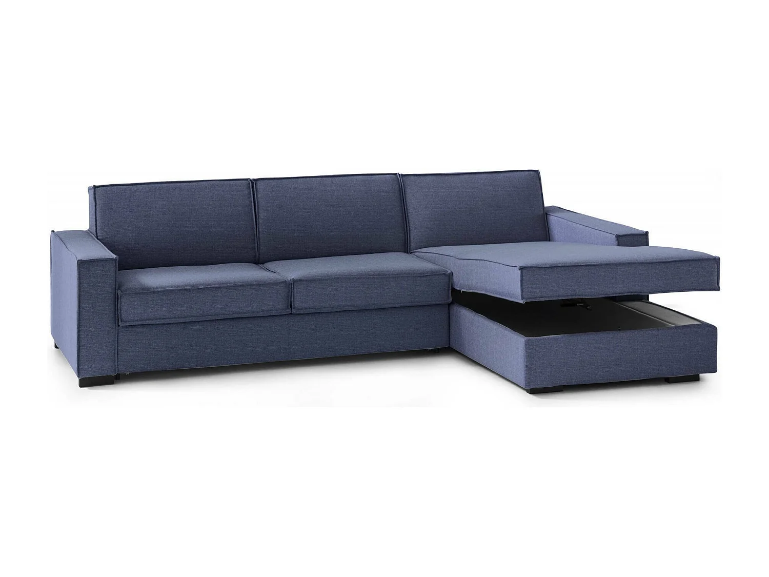 Canapé fixe Dgodea, Canapé d'angle, 100% Made in Italy, Canapé de salon avec péninsule conteneur droite, avec accoudoirs fins, 260x95h90 cm, Bleu