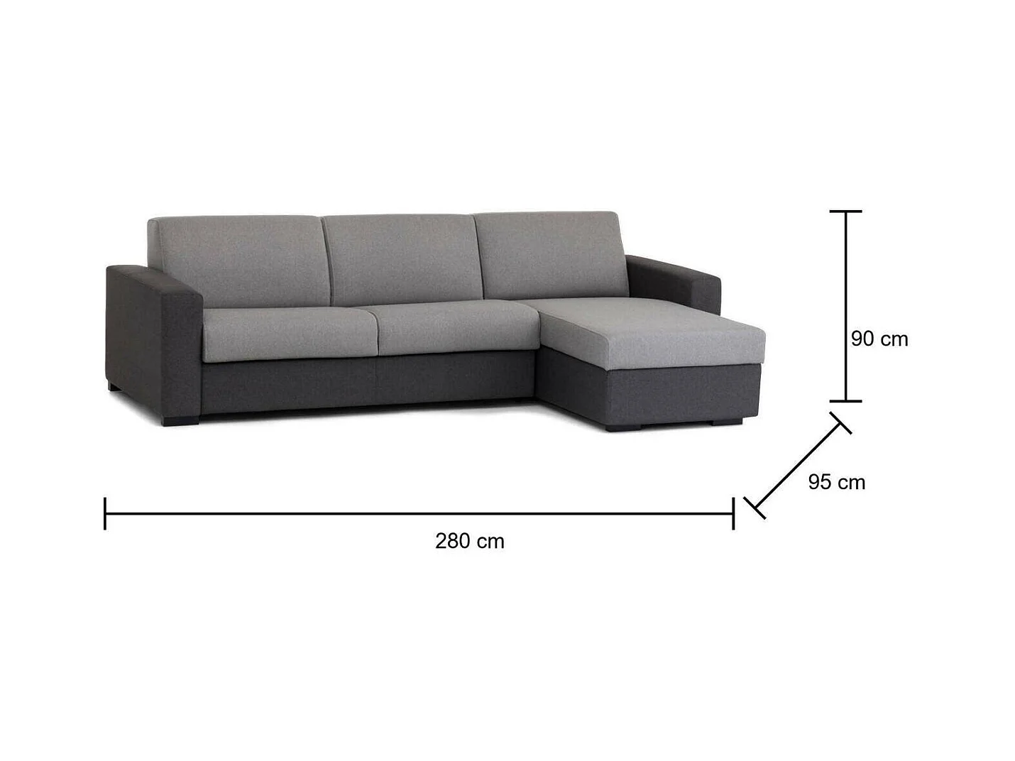 Divano fisso con penisola in tessuto grigio, antracite 280x95h90 cm