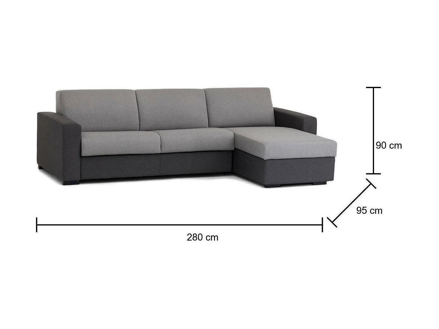 Divano Fisso con Penisola Atos, Sfoderabile Made in Italy, 95x280 cm Grigio