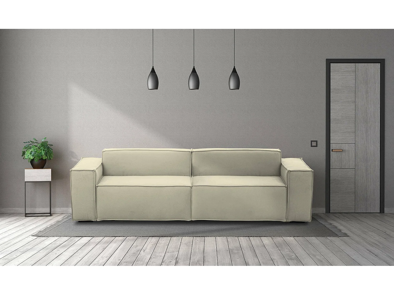 Sofá fixo Dmelucc, sofá modular linear de 3 lugares, 100% Fabricado na Itália, Sofá moderno para sala em tecido, 260x95h70 cm, Bege