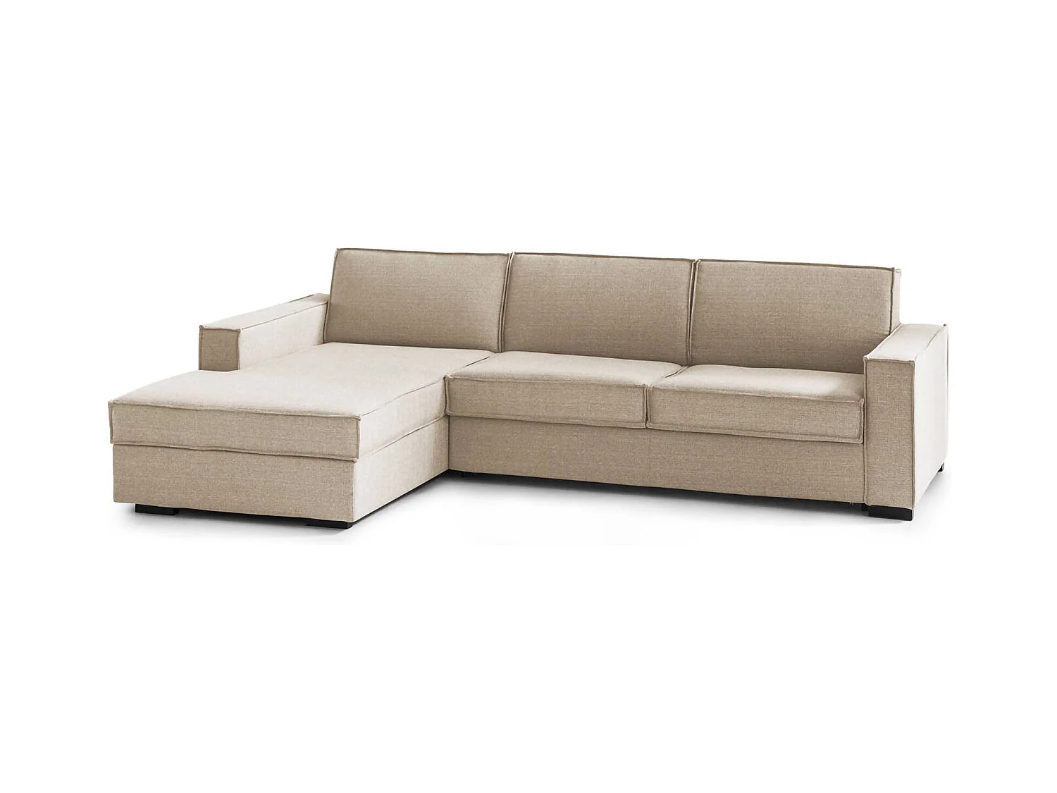 Canapé fixe Dlovis, Canapé d'angle, 100% Made in Italy, Canapé de salon avec, Péninsule conteneur gauche, avec accoudoirs fins, Cm 260x95h90, Beige
