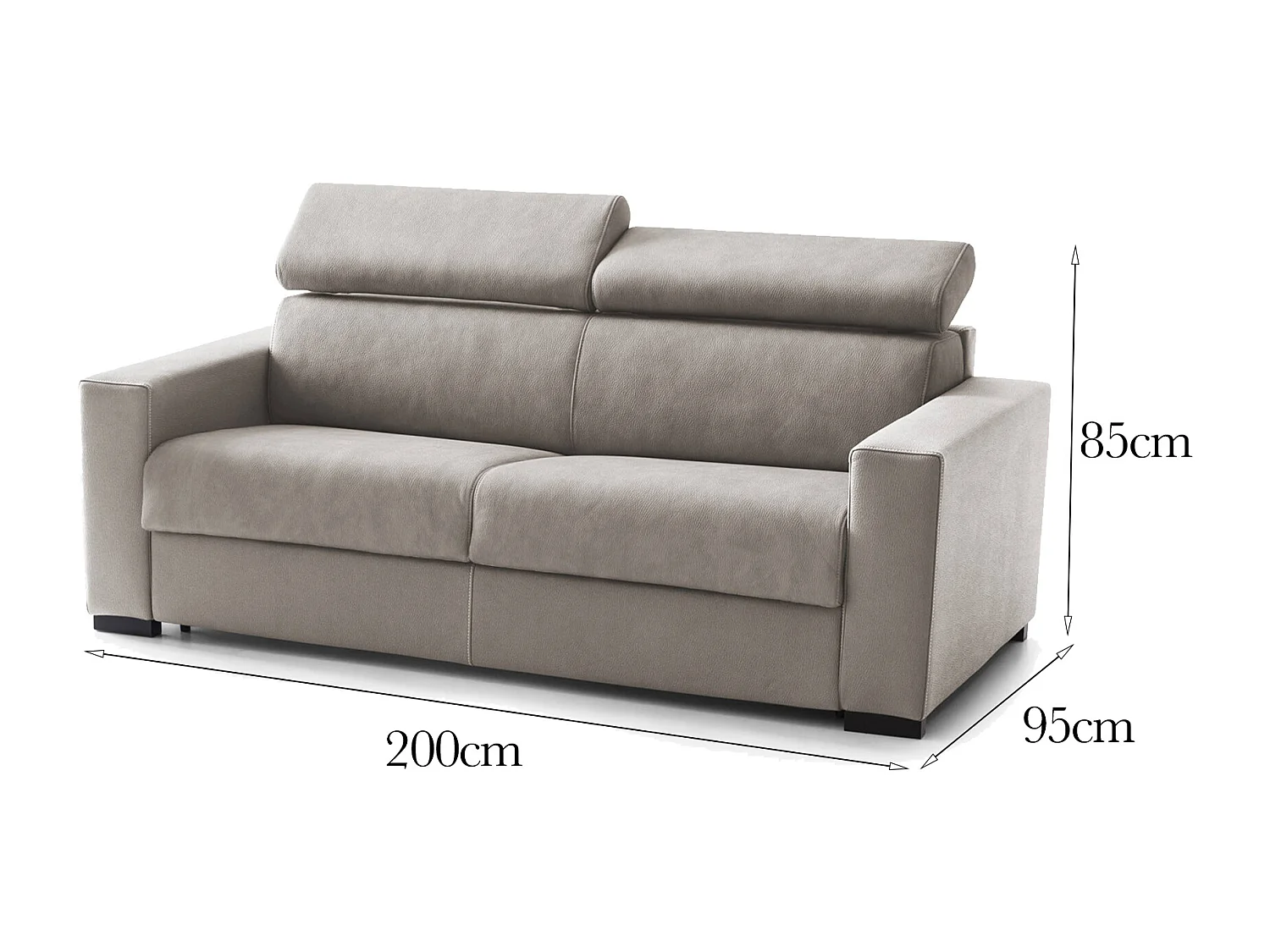 Divano Fisso 2 Posti Aggius, Sfoderabile Made in Italy, 95x200x85h cm Grigio Tortora