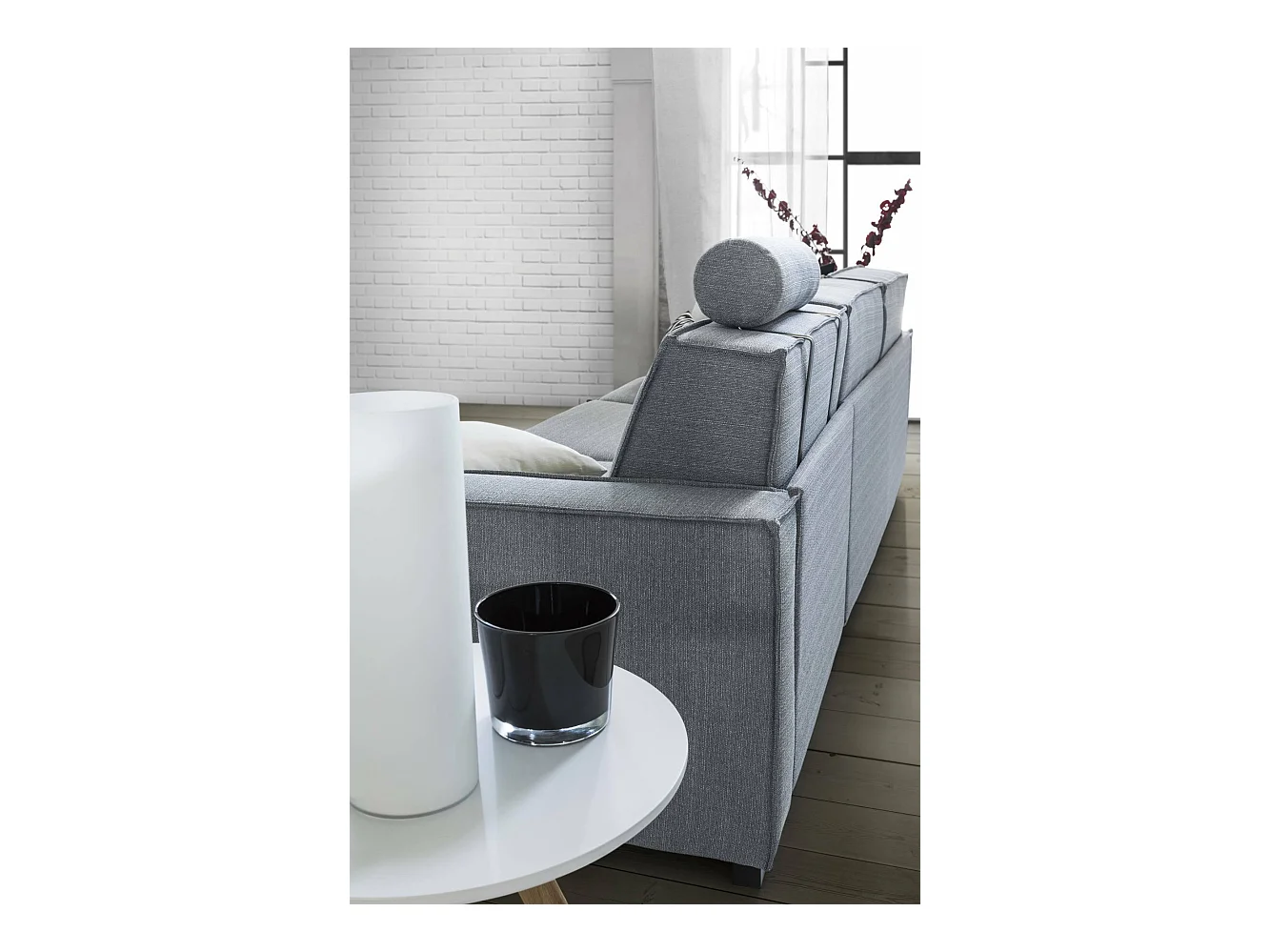 Canapé fixe Dgodea, Canapé d'angle, 100% Made in Italy, Canapé de salon avec péninsule conteneur droite, avec accoudoirs fins, 260x95h90 cm, Gris