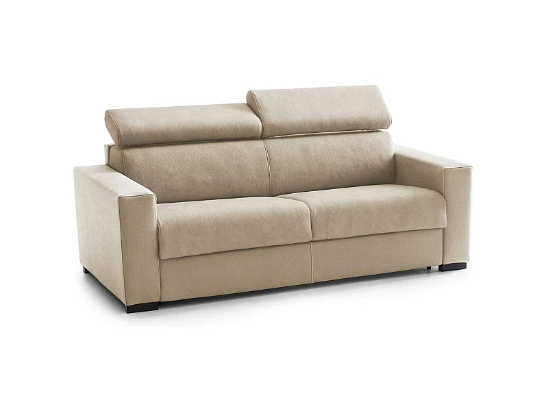 Canapé fixe Dmicel, canapé 3 places, 100% Made in Italy, Canapé de salon, en tissu rembourré, avec appuie-tête réglables et accoudoirs fins, 200x95h85 cm, Beige