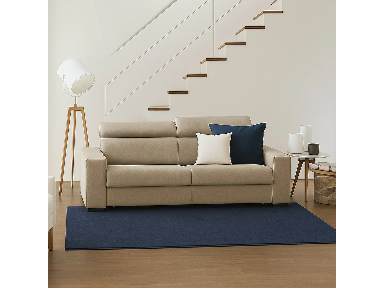 Canapé fixe Dmicel, canapé 3 places, 100% Made in Italy, Canapé de salon, en tissu rembourré, avec appuie-tête réglables et accoudoirs fins, 200x95h85 cm, Beige