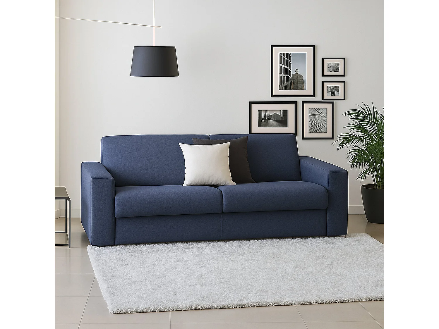 Canapé fixe Dmarchi, Grand canapé 2 places, 100% Made in Italy, Canapé de salon en tissu rembourré, avec accoudoirs standards, 200x95h90 cm, Bleu