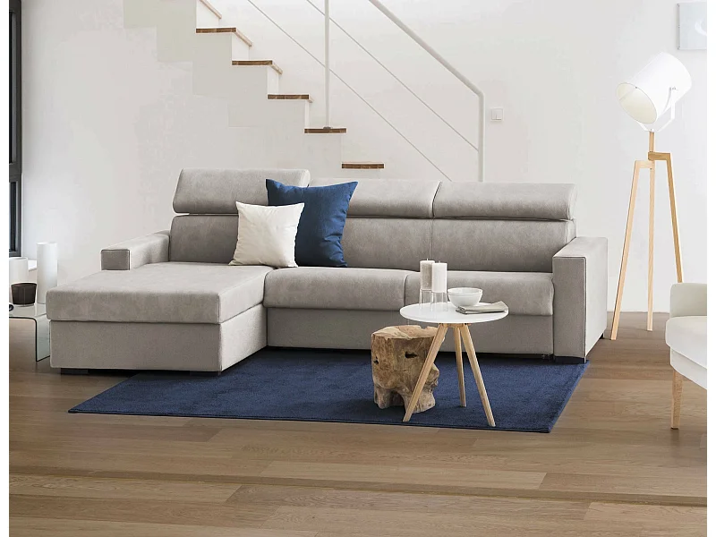 Dmora - Canapé fixe avec péninsule Akela, 280x95xh85 cm, gris tourterelle, Bois, Panneau effet bois et Polyester