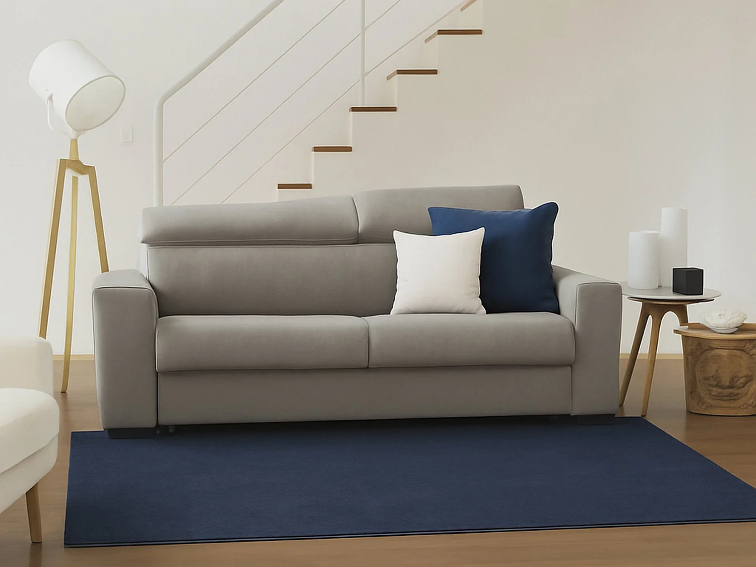 Canapé fixe Dpanad, canapé 2 places, 100% Made in Italy, Canapé de salon, en tissu rembourré, avec appuie-tête réglables et accoudoirs fins, Cm 180x95h85, Taupe