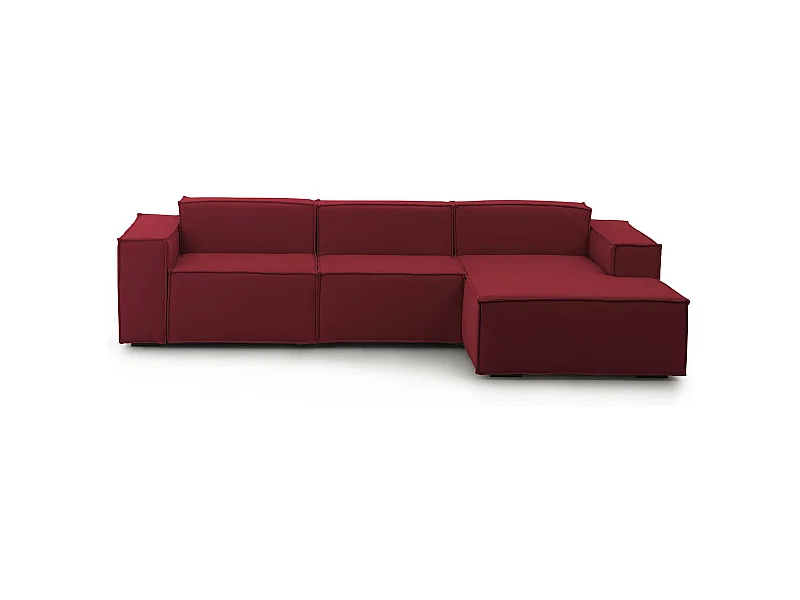 Canapé fixe Ddzek, canapé modulable 3 places avec péninsule droite, 100% Made in Italy, Canapé moderne en tissu, 300x170h70 cm, Rouge