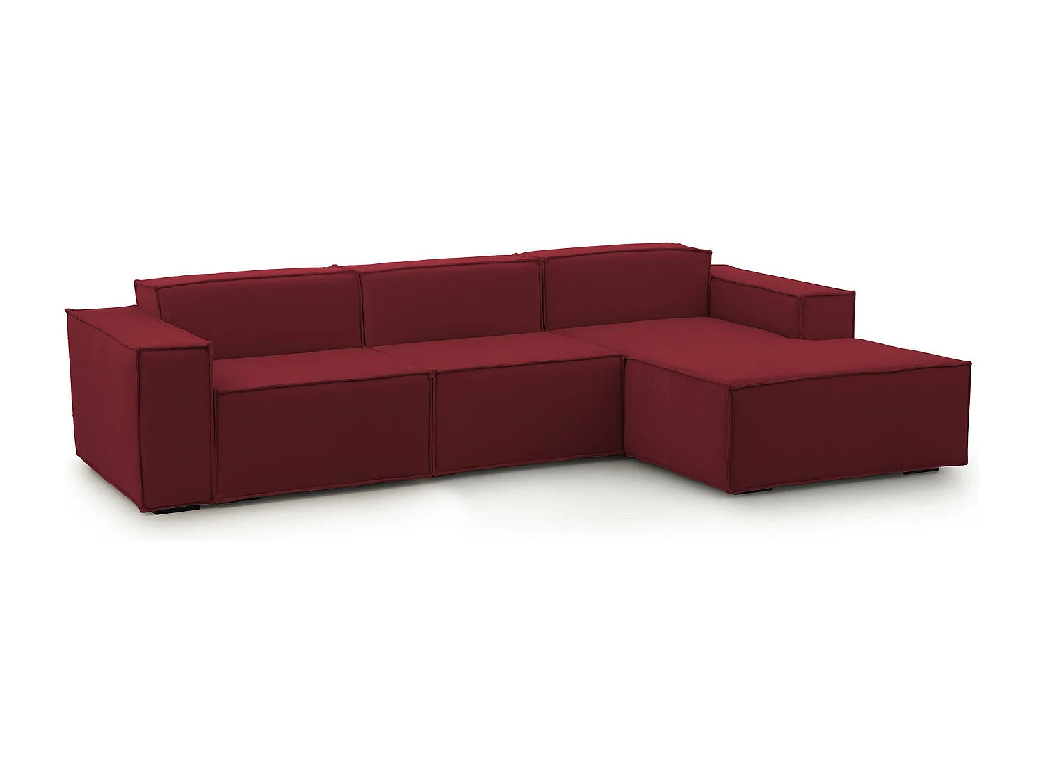 Ddzek vaste bank, 3-zits modulaire bank met rechterschiereiland, 100% Made in Italy, Moderne stoffen bank, 300x170h70 cm, Rood