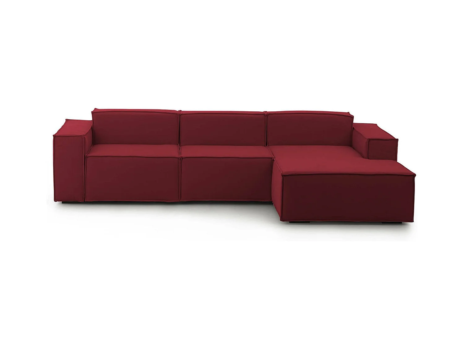 Canapé fixe Ddzek, canapé modulable 3 places avec péninsule droite, 100% Made in Italy, Canapé moderne en tissu, 300x170h70 cm, Rouge