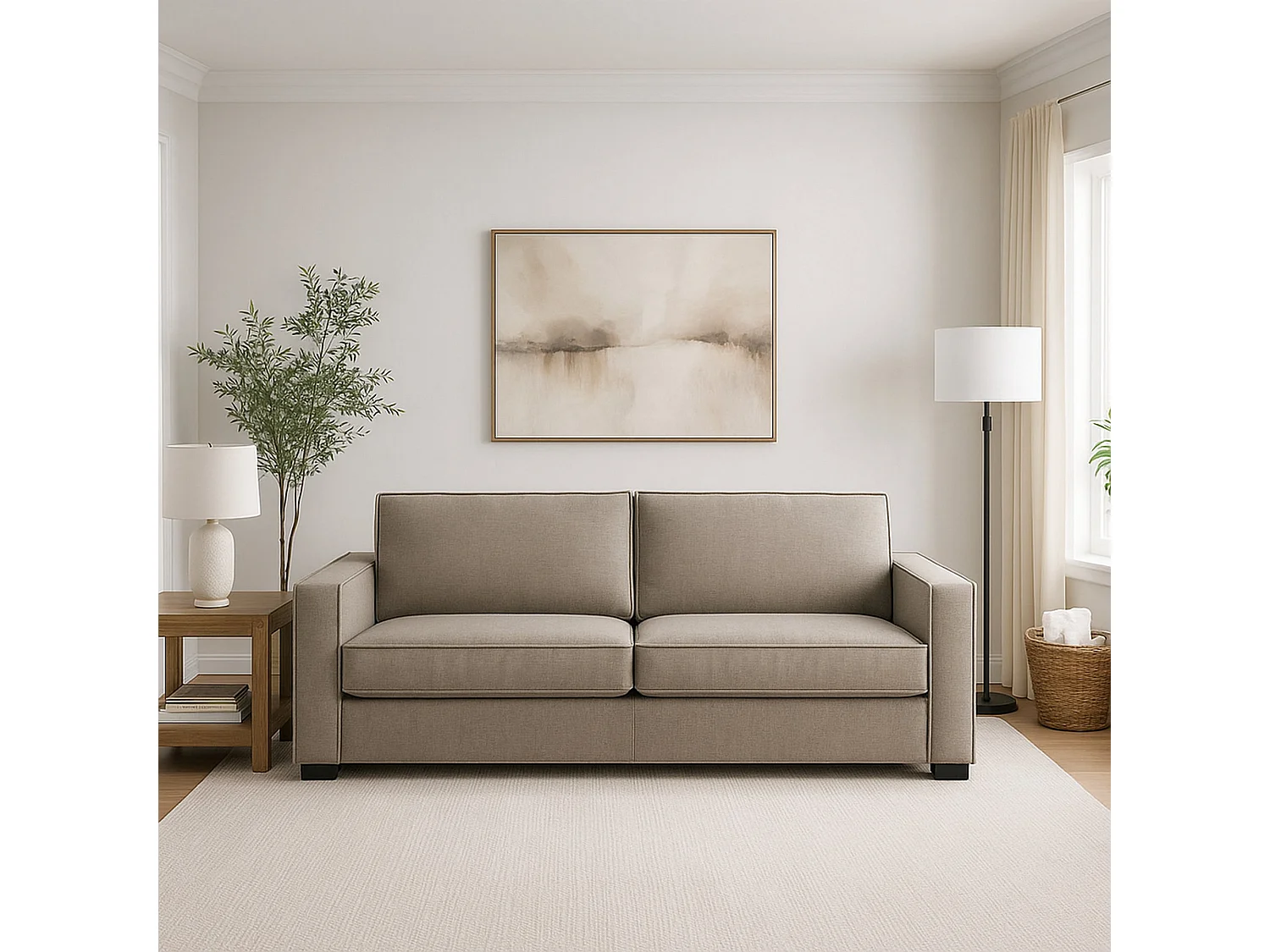 Canapé fixe Daalder, canapé 2 places, 100% Made in Italy, Canapé de salon en tissu, avec accoudoirs standards, 180x95h90 cm, Taupe