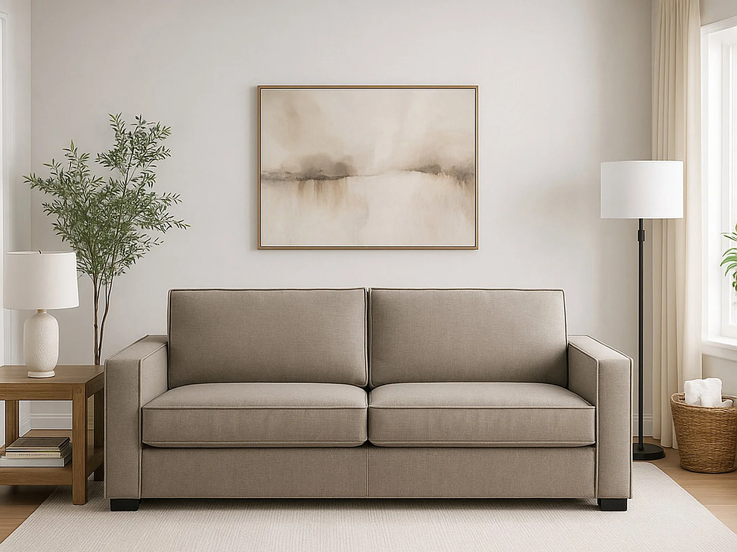 Canapé fixe Daalder, canapé 2 places, 100% Made in Italy, Canapé de salon en tissu, avec accoudoirs standards, 180x95h90 cm, Taupe