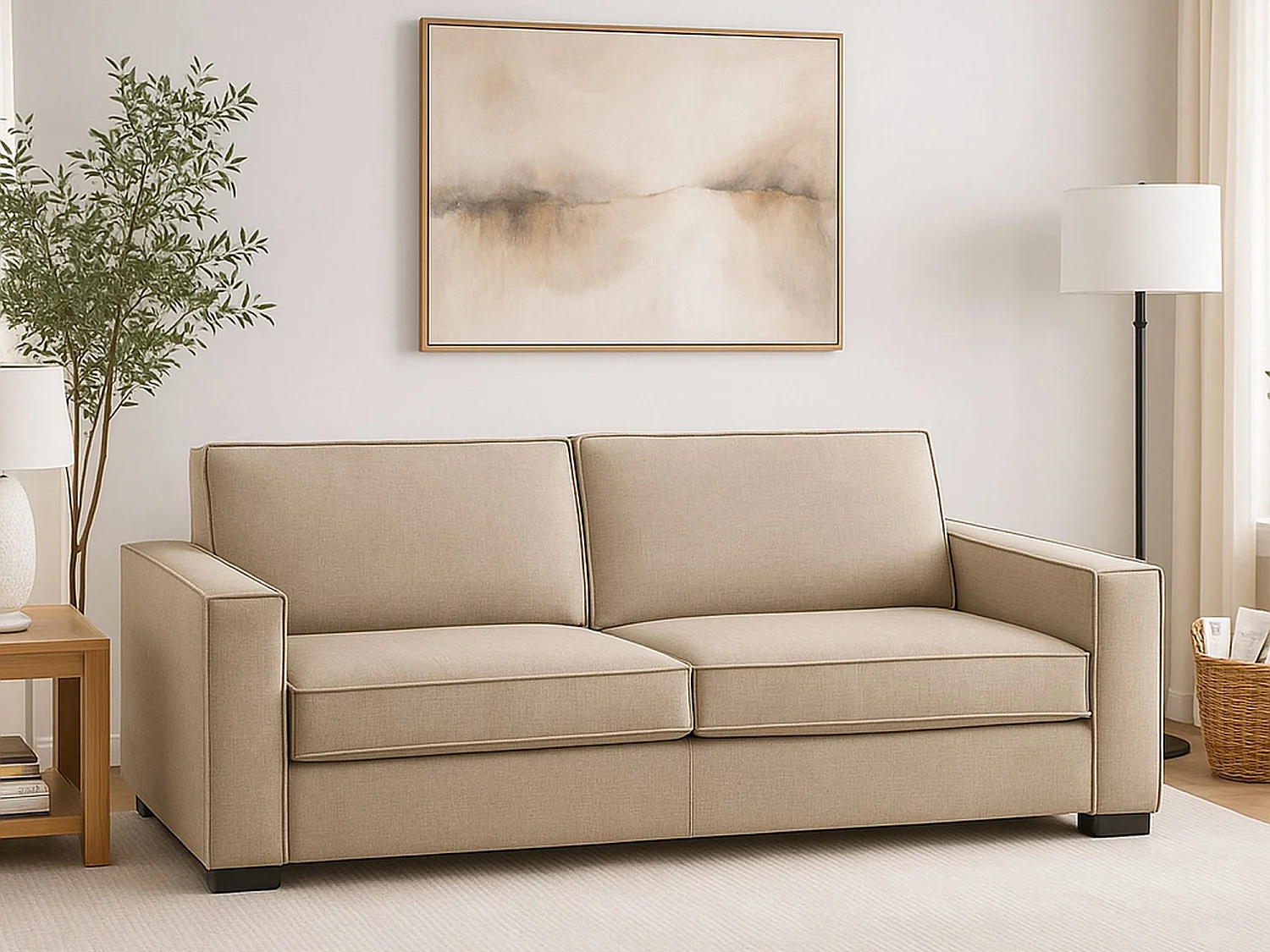 Canapé fixe Daalder, canapé 2 places, 100% Made in Italy, Canapé de salon en tissu, avec accoudoirs standards, 180x95h90 cm, Beige