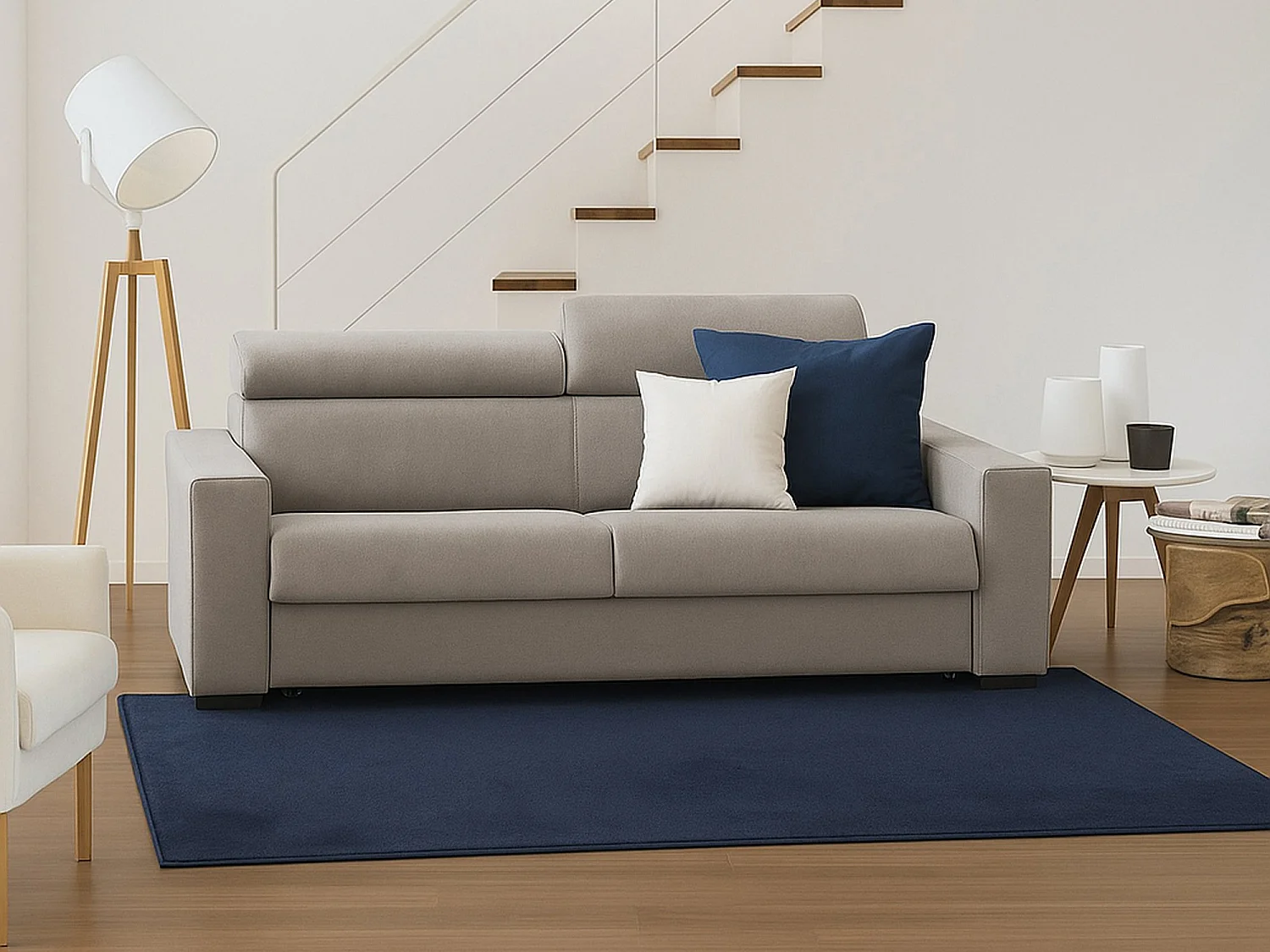 Canapé fixe Dfrar, canapé 3 places, 100% Made in Italy, Canapé de salon, en tissu rembourré, avec appuie-tête réglables et accoudoirs standards, 220x95h85 cm, Taupe