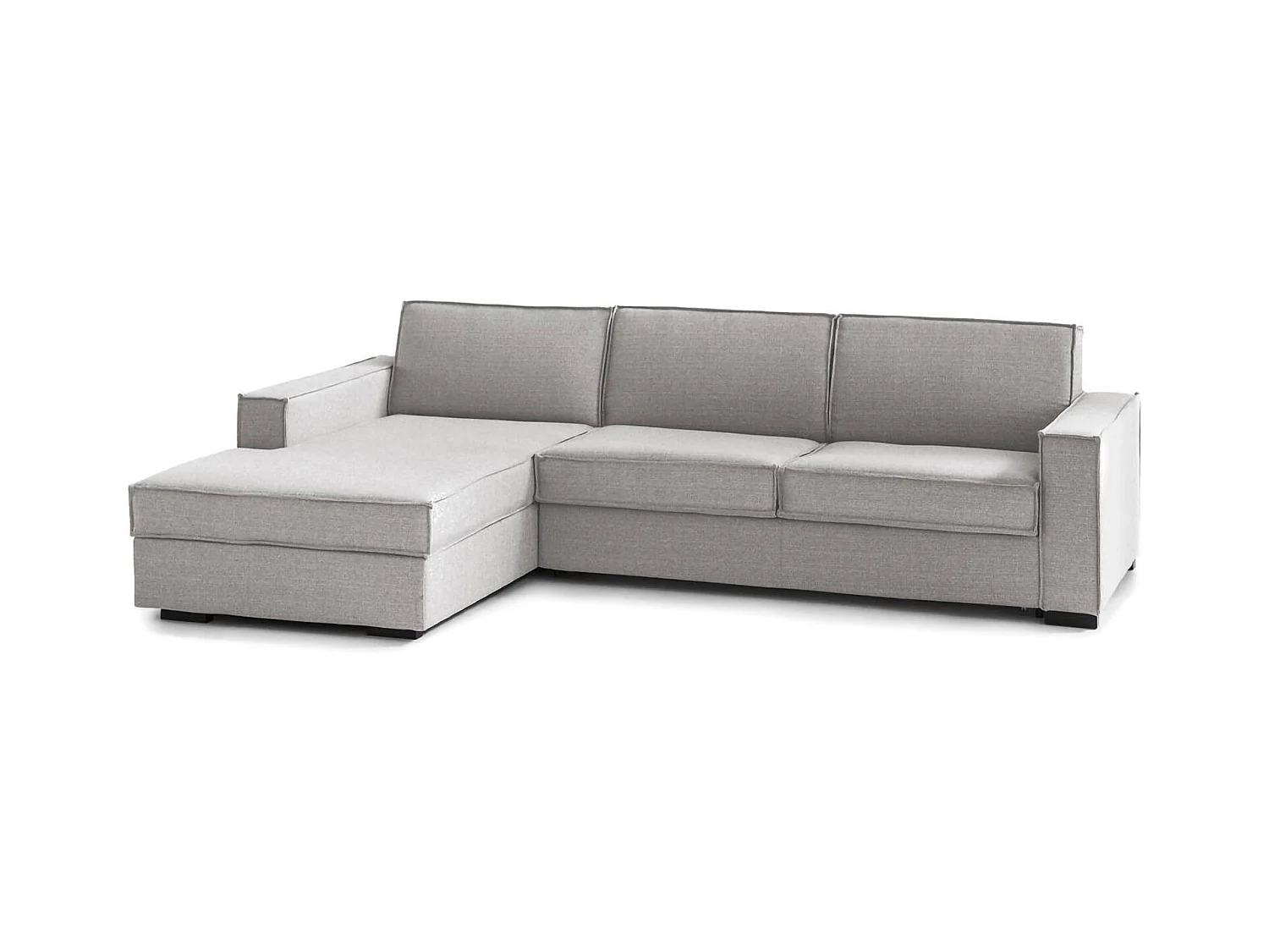 Dlovis vaste bank, Hoekbank, 100% Made in Italy, Woonkamerbank met containerschiereiland links, met slanke armleuningen, 260x95h90 cm, Grijs