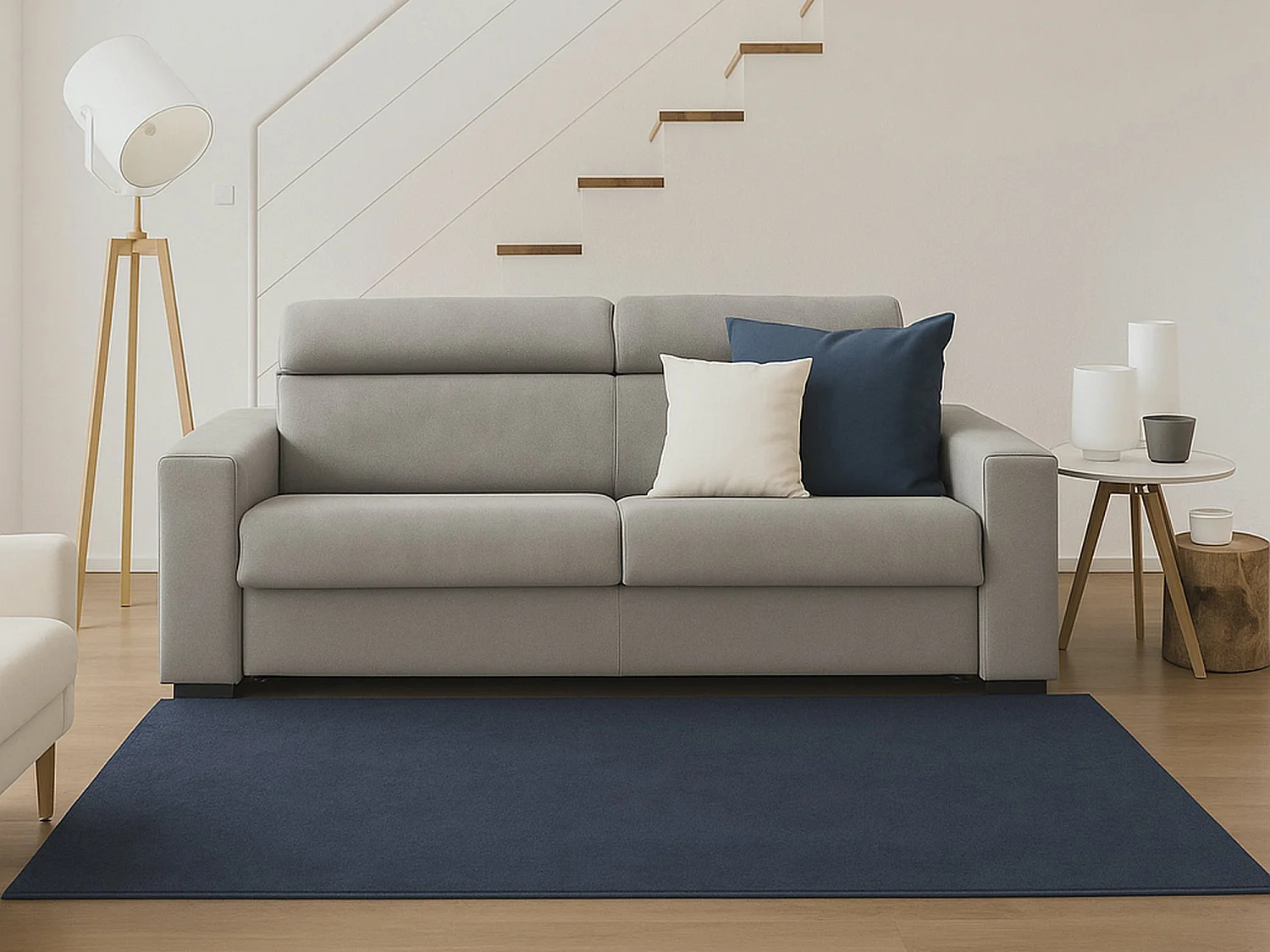 Canapé fixe Dmicel, canapé 3 places, 100% Made in Italy, Canapé de salon, en tissu rembourré, avec appuie-tête réglables et accoudoirs fins, 220x95h85 cm, Gris