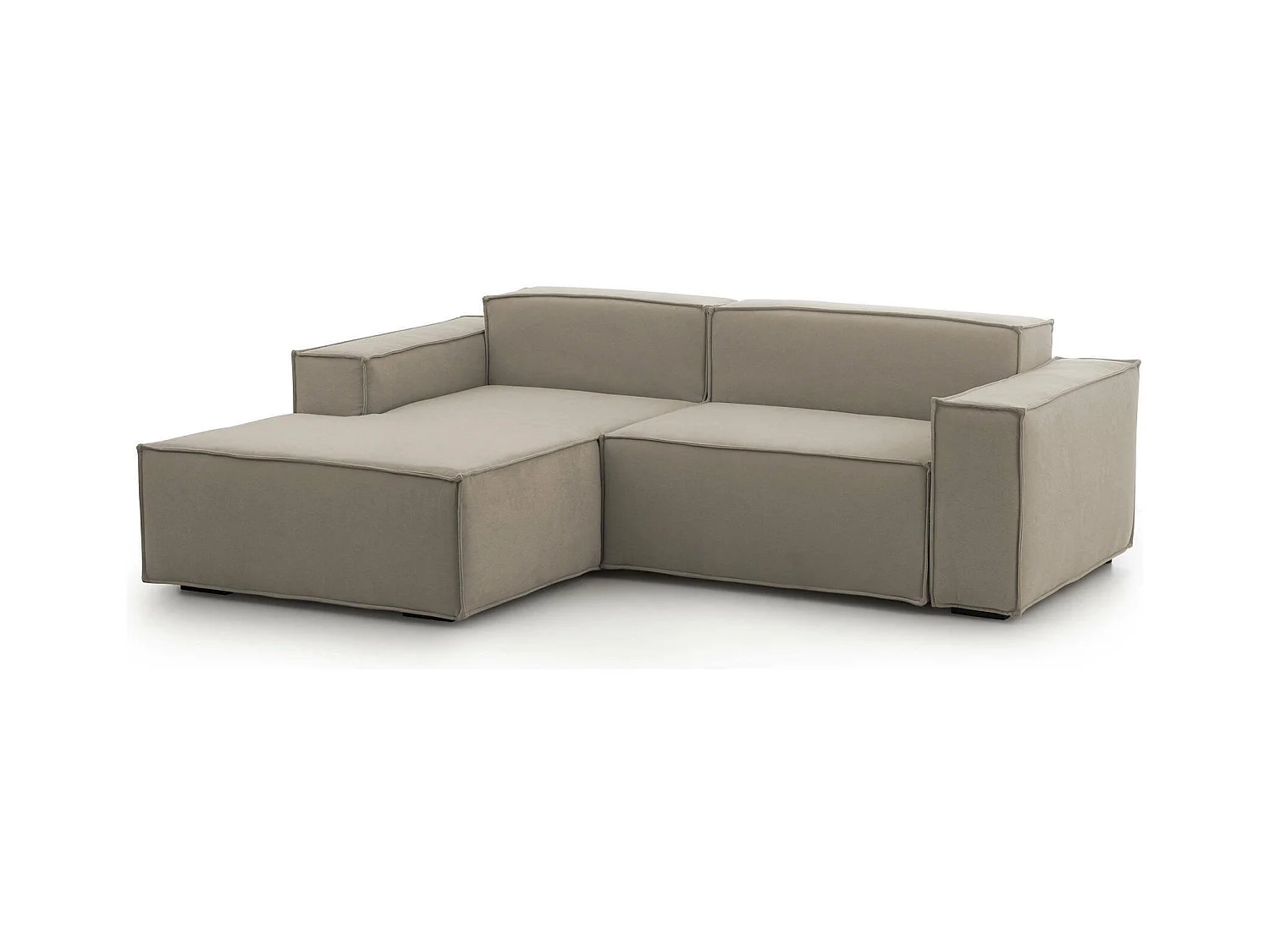 Canapé fixe Dkivil, canapé modulable 2 places avec péninsule gauche, 100% Made in Italy, Canapé moderne en tissu, 220x170h70 cm, Taupe