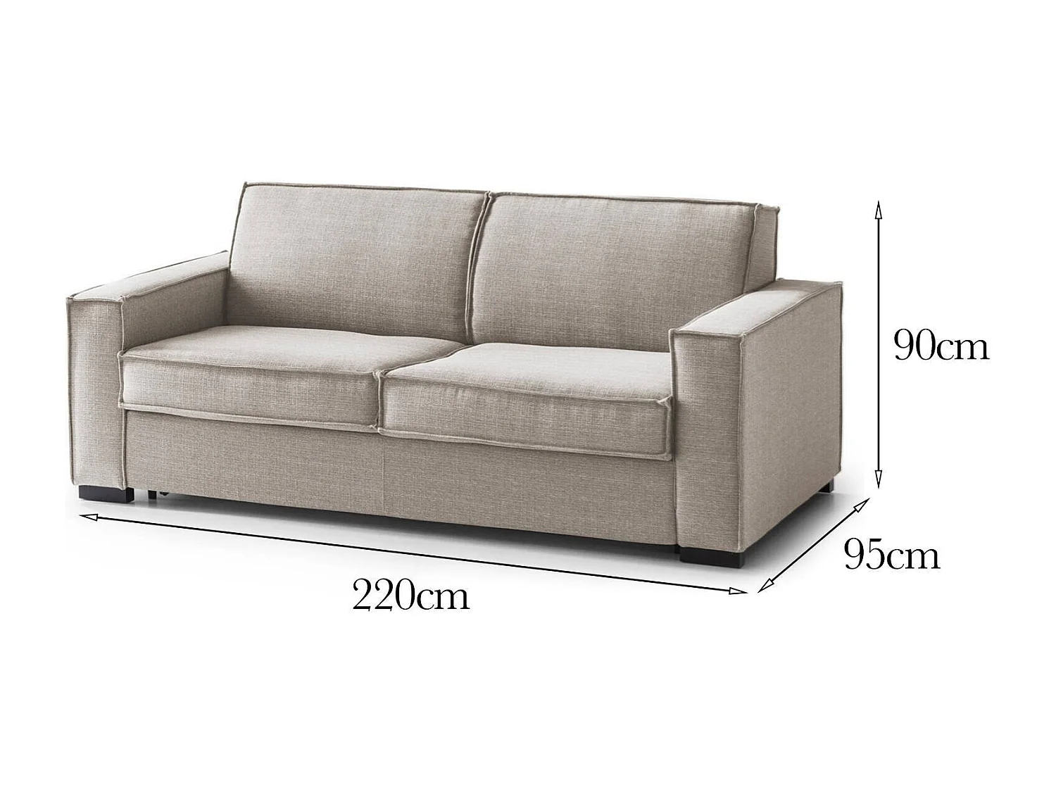 Dospin vaste bank, 3-zitsbank, 100% Made in Italy, Woonkamerbank in stof, met standaard armleuningen, 220x95h90 cm, Taupe