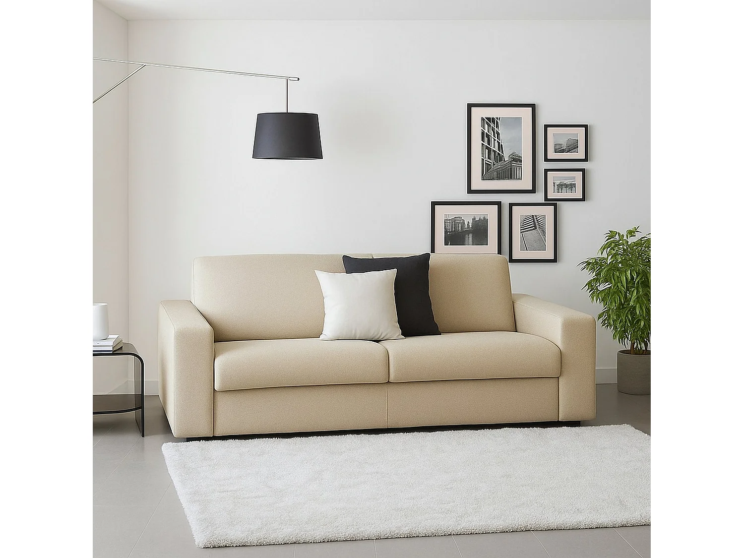 Canapé fixe Dmarchi, Grand canapé 2 places, 100% Made in Italy, Canapé de salon en tissu rembourré, avec accoudoirs standards, 200x95h90 cm, Beige