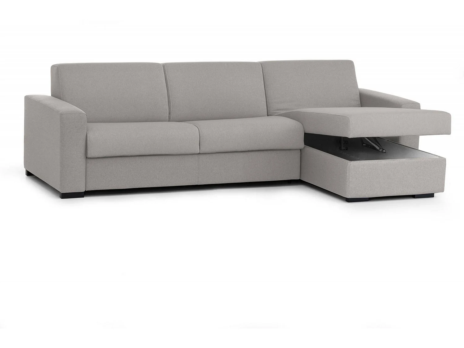 Vaste bank Dcapon, Hoekbank, 100% Made in Italy, Woonkamerbank, met omkeerbaar opbergschiereiland, in gewatteerde stof, met slanke armleuningen, 260x95h90 cm, Grijs