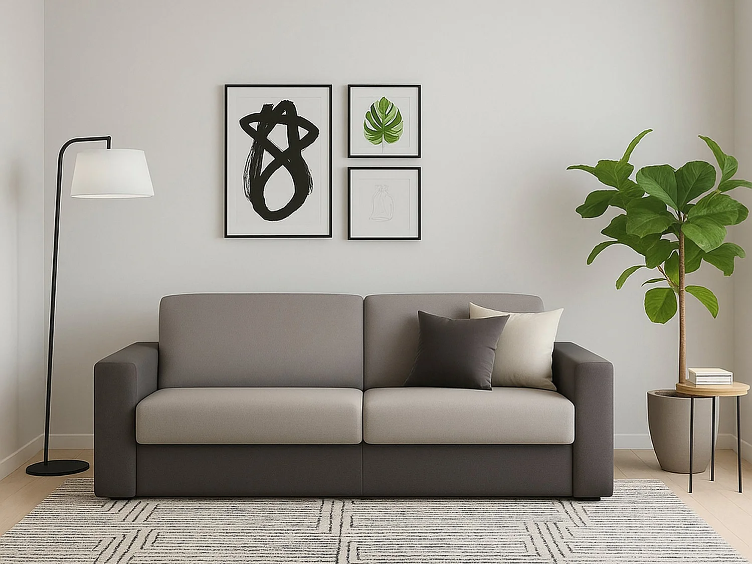 Canapé fixe Dpalett, canapé 2 places, 100% Made in Italy, Canapé de salon en tissu rembourré, avec accoudoirs standards, 180x95h90 cm, Gris et Anthracite