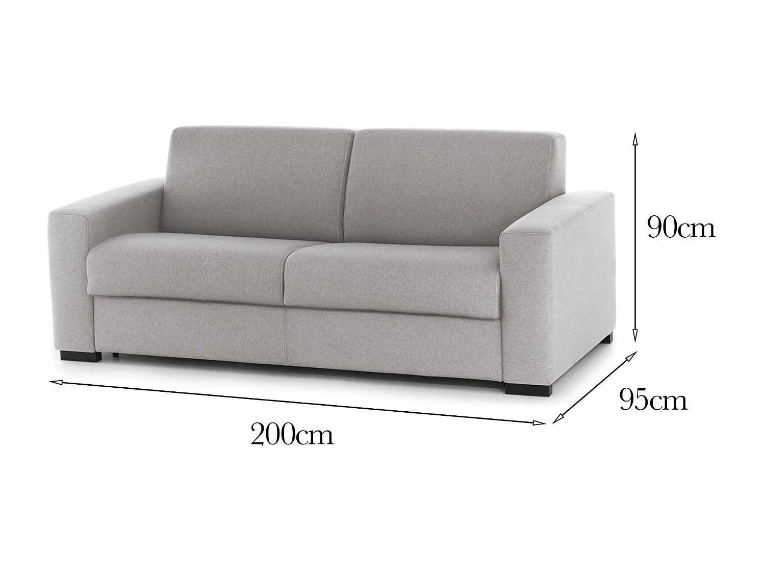 Canapé fixe Dmarchi, Grand canapé 2 places, 100% Made in Italy, Canapé de salon en tissu rembourré, avec accoudoirs standards, 200x95h90 cm, Gris