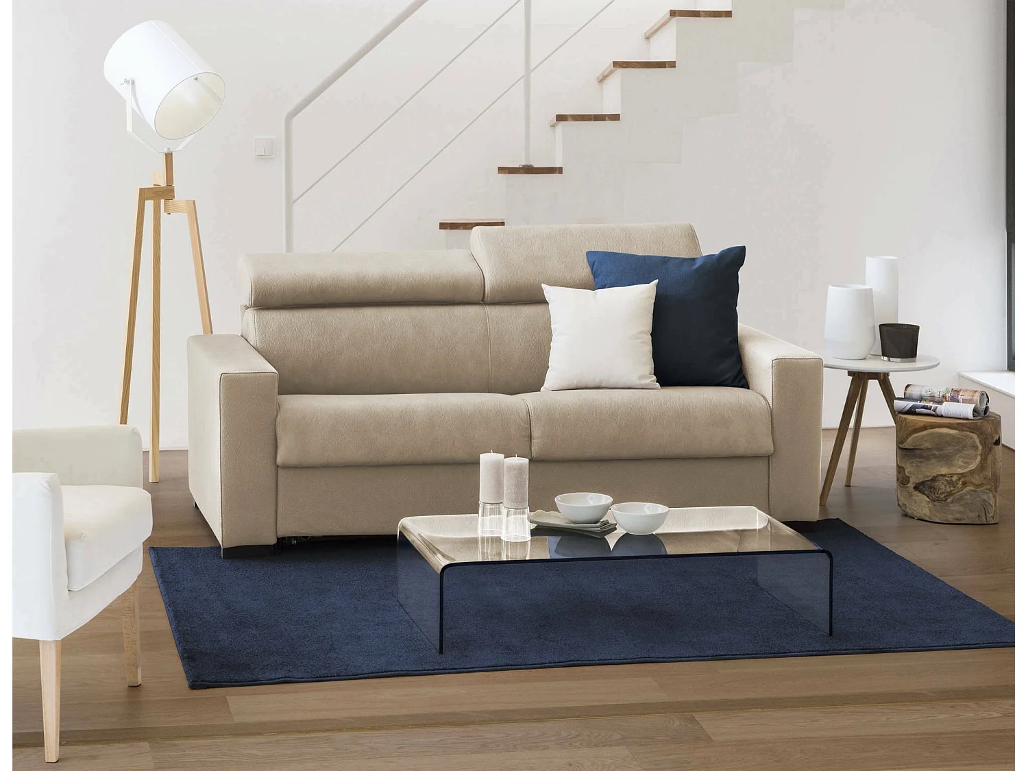 Canapé fixe Diannon, Grand Canapé 2 places, 100% Made in Italy, Canapé Salon, en tissu matelassé, avec appuis-tête réglables et accoudoirs fins, Cm 180x95h85, Beige