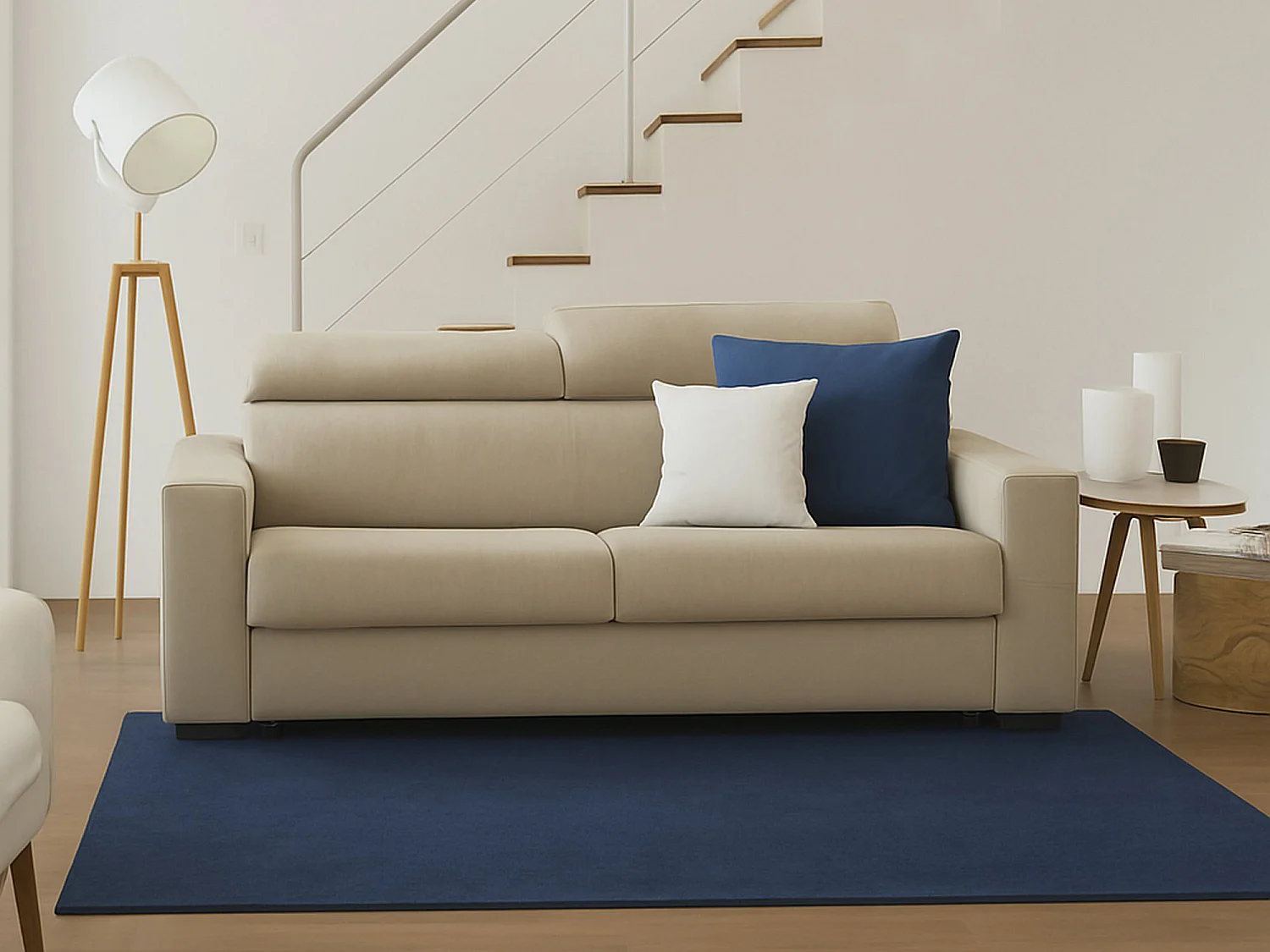 Canapé fixe Diannon, Grand Canapé 2 places, 100% Made in Italy, Canapé Salon, en tissu matelassé, avec appuis-tête réglables et accoudoirs fins, Cm 180x95h85, Beige