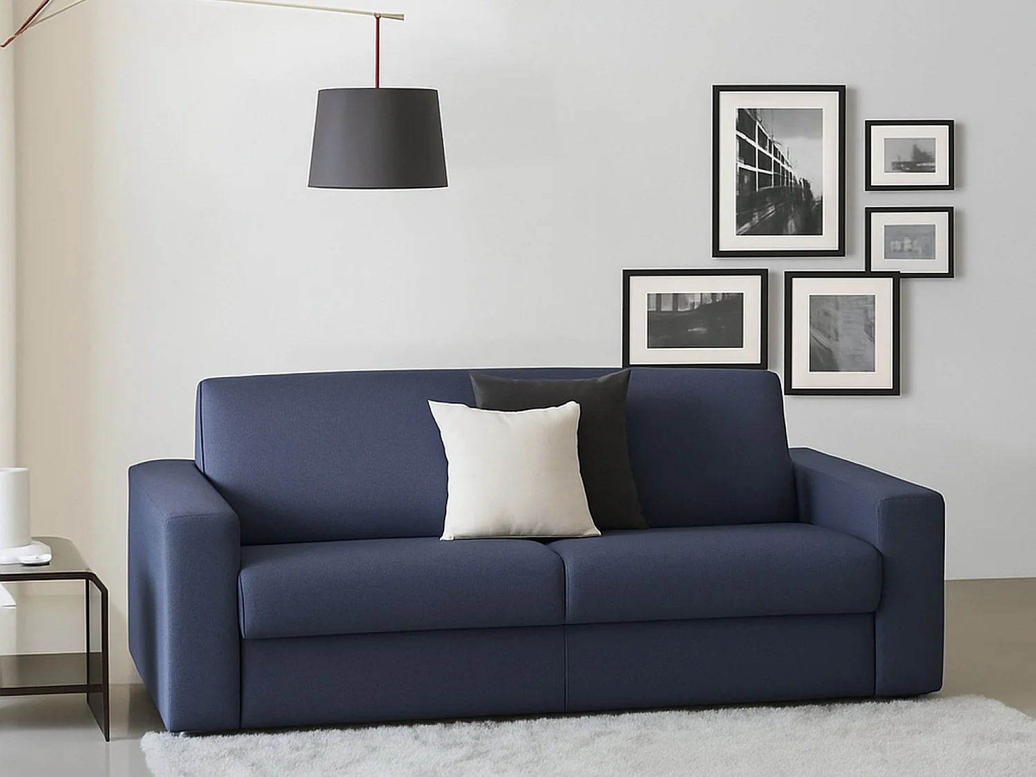 Divano Fisso 3 Posti Larimar, Sfoderabile Made in Italy, 95x200 cm blu