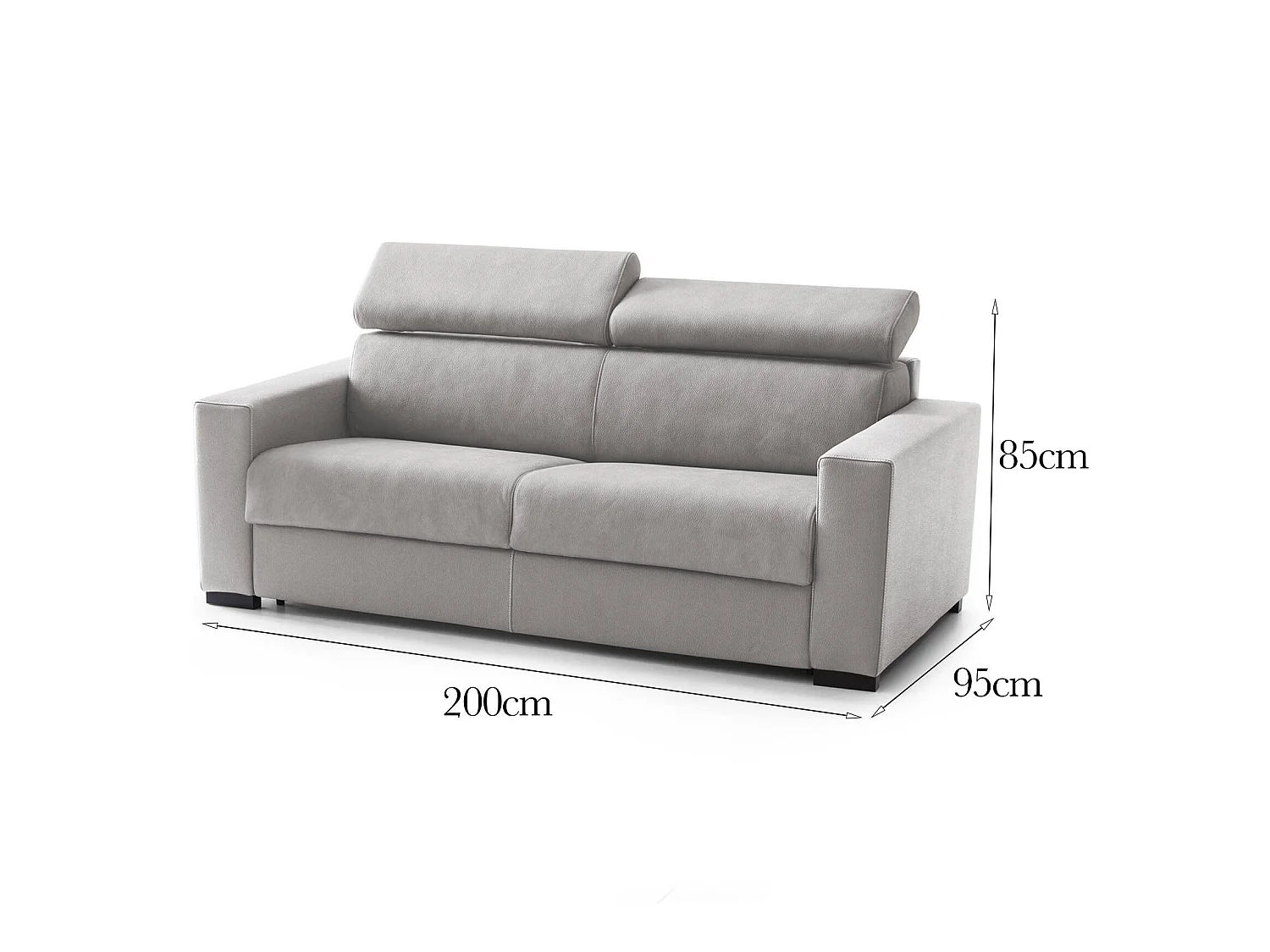 Sofá fijo Dkalul, Gran Sofá de 2 plaza, 100% Made in Italy, Sofá Sala de etar, en tela acolchada, con repoacabeza ajutable y repoabrazo etándar, Cm 200x95h85, Gri