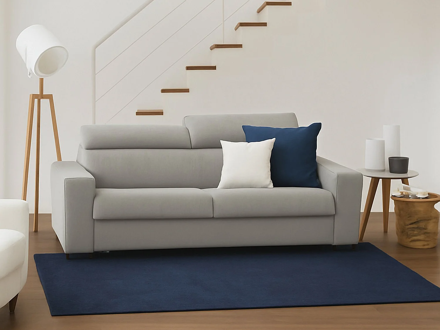 Sofá fijo Dkalul, Gran Sofá de 2 plaza, 100% Made in Italy, Sofá Sala de etar, en tela acolchada, con repoacabeza ajutable y repoabrazo etándar, Cm 200x95h85, Gri