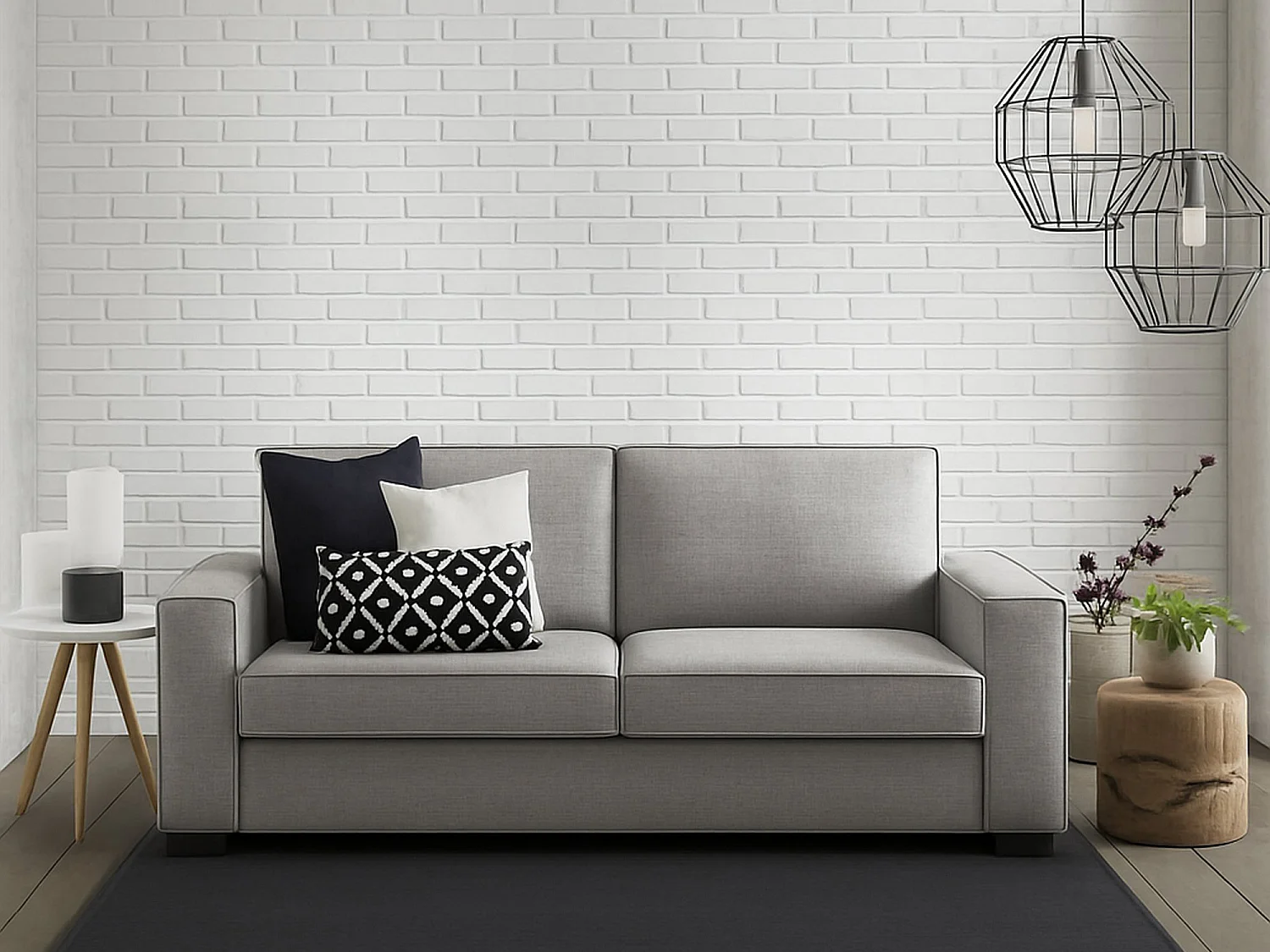 Divano Fisso 2 Posti Ayramah, Sfoderabile Made in Italy, 95x180x90h cm Grigio
