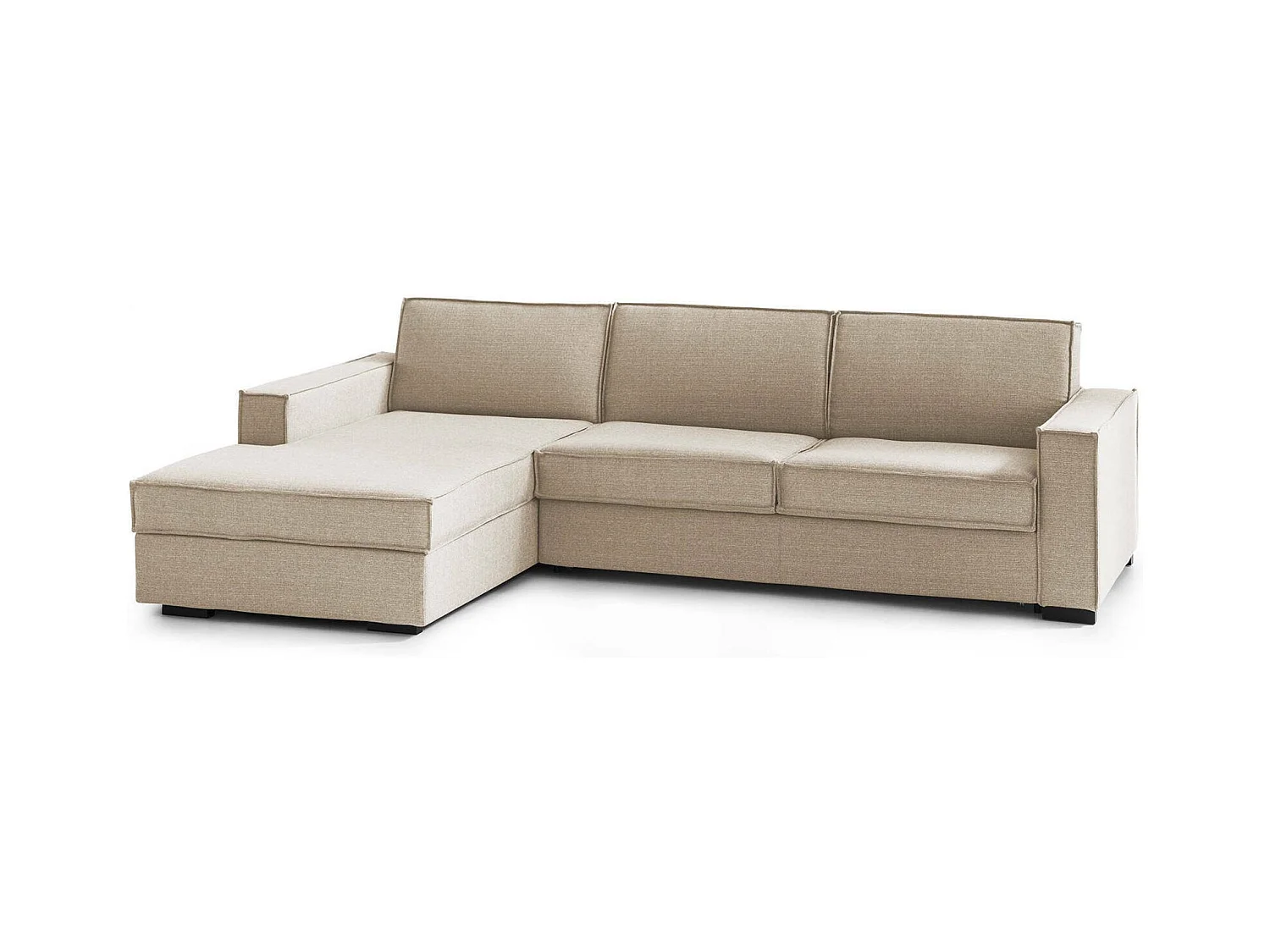 Vaste bank Dfabbia, Hoekbank, 100% Made in Italy, Woonkamerbank met, Linker containerschiereiland, met standaard armleuningen, Cm 280x95h90, Beige