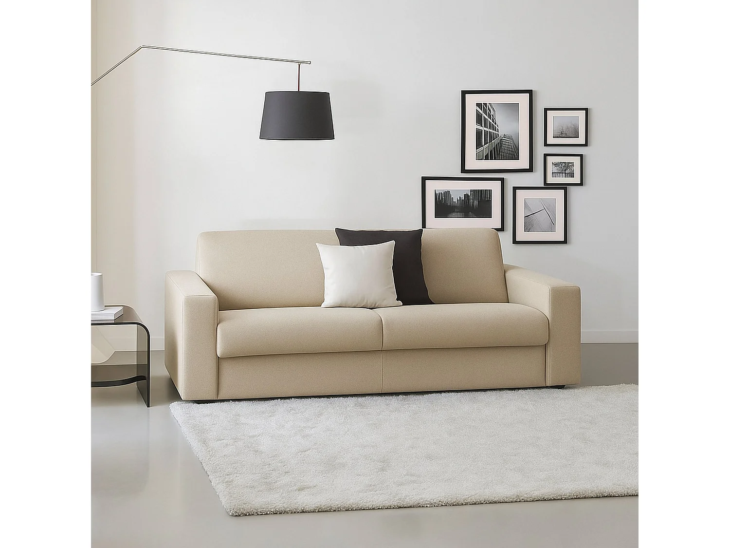 Divano Fisso 3 Posti Larimar, Sfoderabile Made in Italy, 95x200 cm Beige