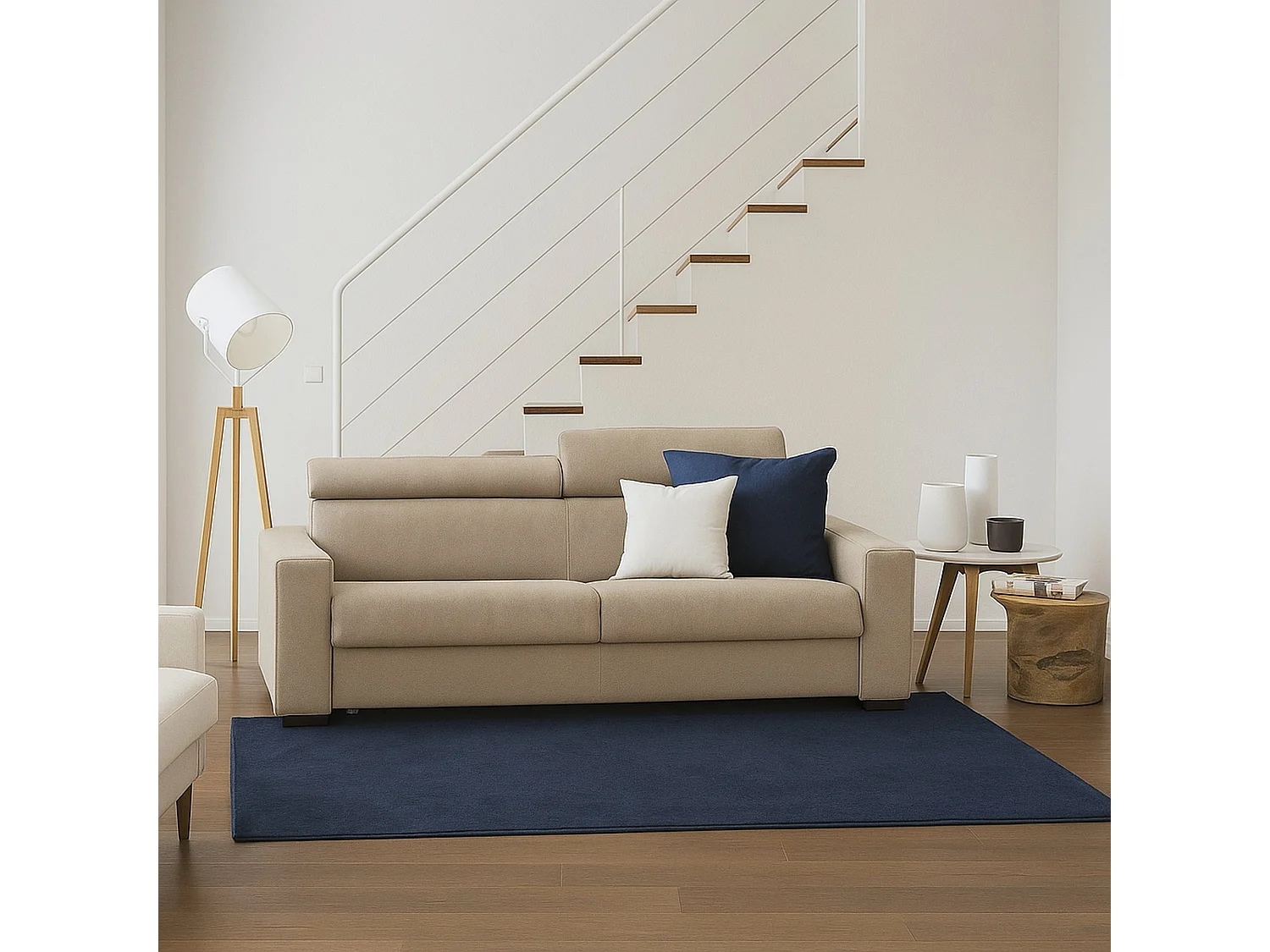 Canapé fixe Dpanad, canapé 2 places, 100% Made in Italy, Canapé de salon, en tissu rembourré, avec appuie-tête réglables et accoudoirs fins, 160x95h85 cm, Beige