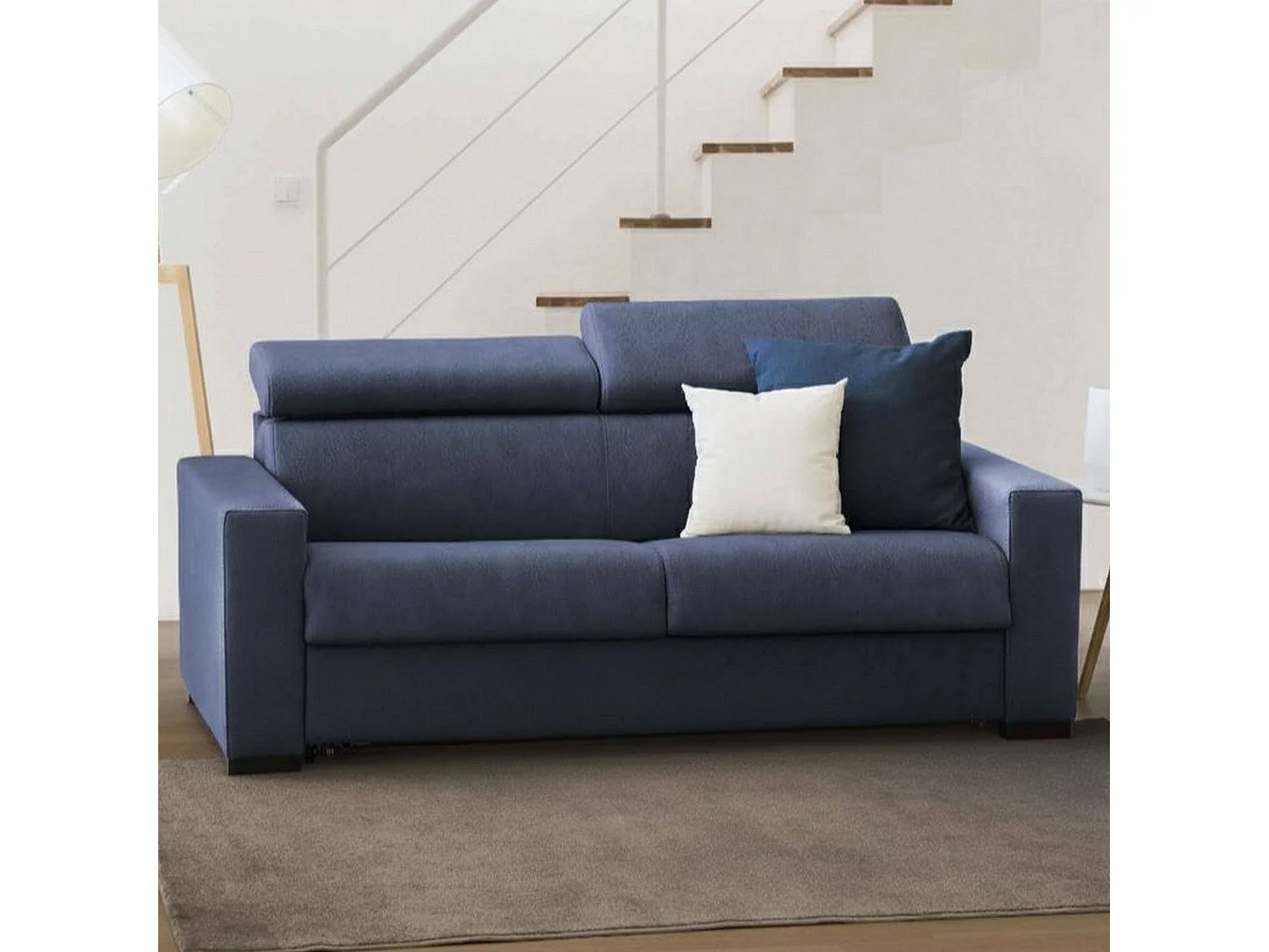 Canapé fixe Dgambar, Canapé 2 places, 100% Made in Italy, Canapé Salon, en tissu matelassé, avec appuis-tête réglables et accoudoirs standard, Cm 180x95h85, Bleu