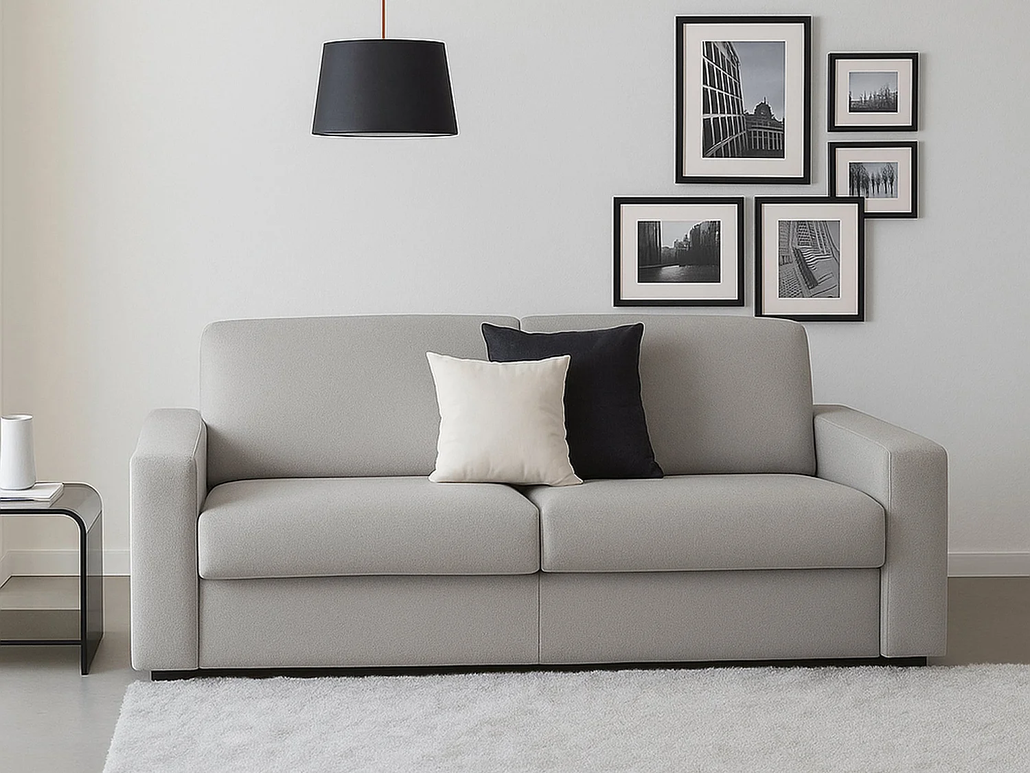 Sofá fijo Dciucc, Sofá de 3 plazas, 100% Made in Italy, Sofá de salón en tela tapizada, con reposabrazos estándar, Cm 220x95h90, Gris